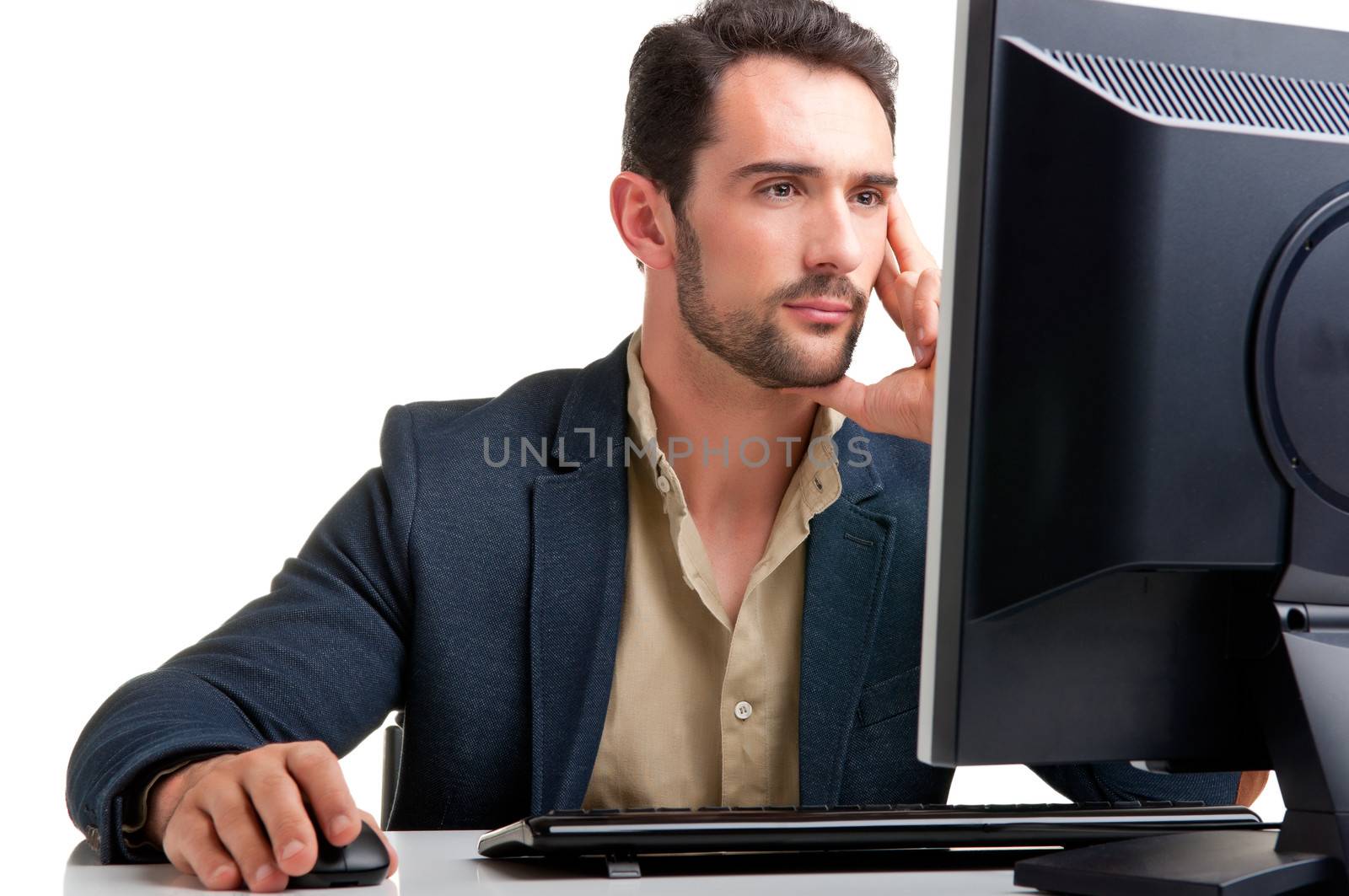 Man Looking At A Computer Monitor by ruigsantos