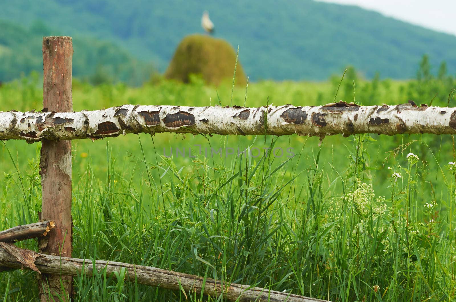 Old rural wooden fence in the mountains