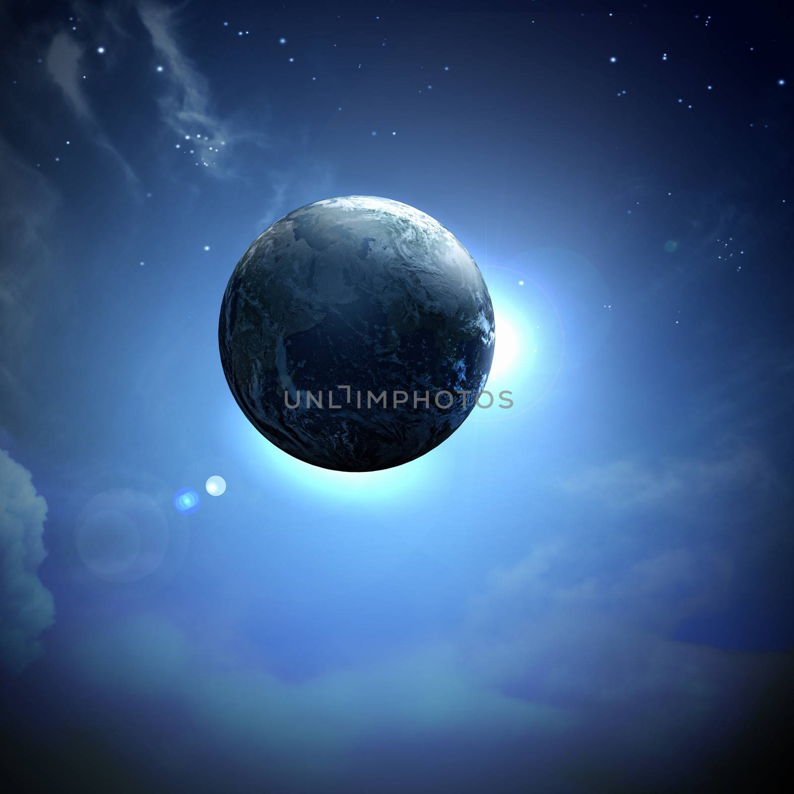 Image of earth planet in space against illustration background