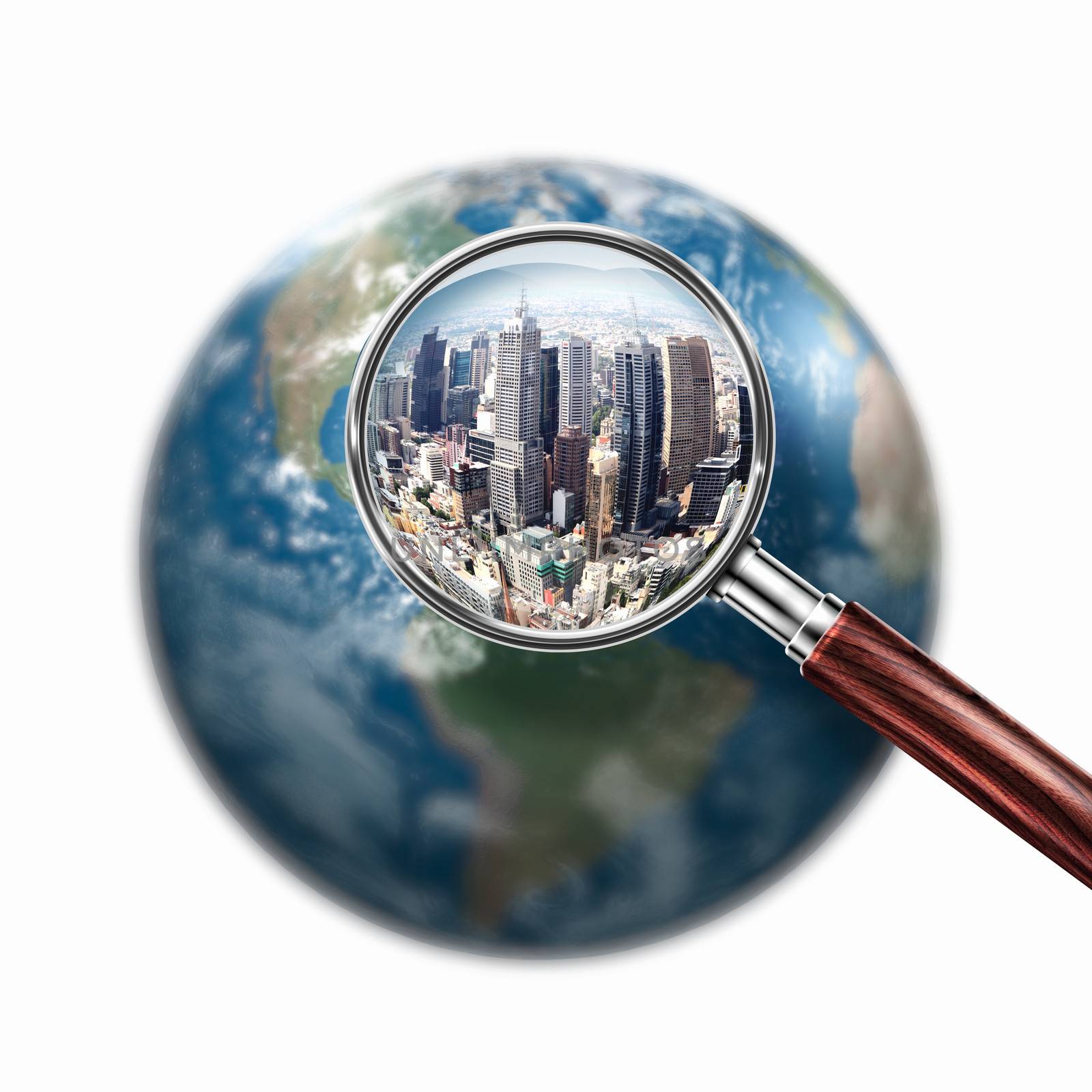 conceptual mini planet with a city on it by sergey_nivens