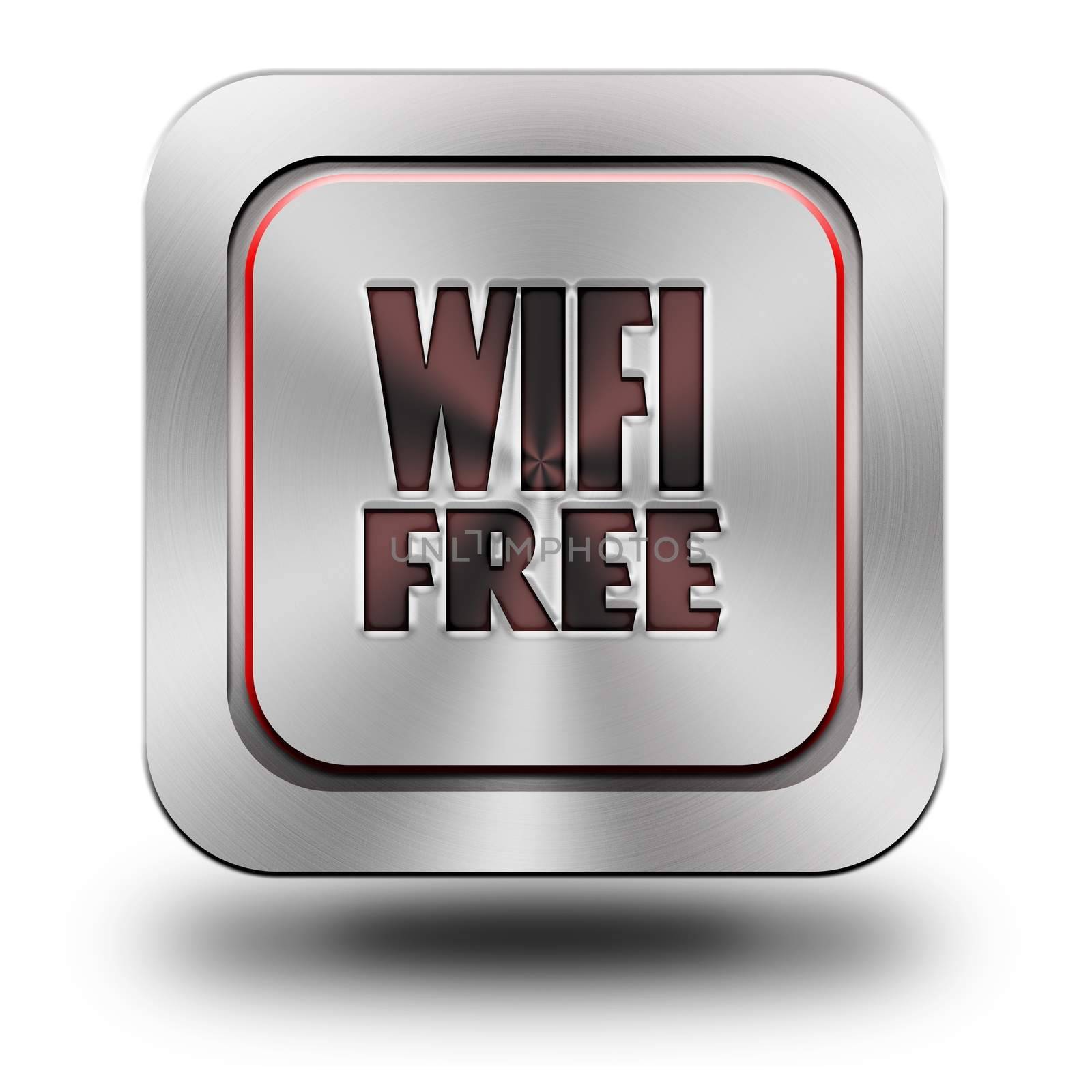 WIFI Free, aluminum, steel, chromium, glossy, icon, button, sign, icons, buttons, crazy colors