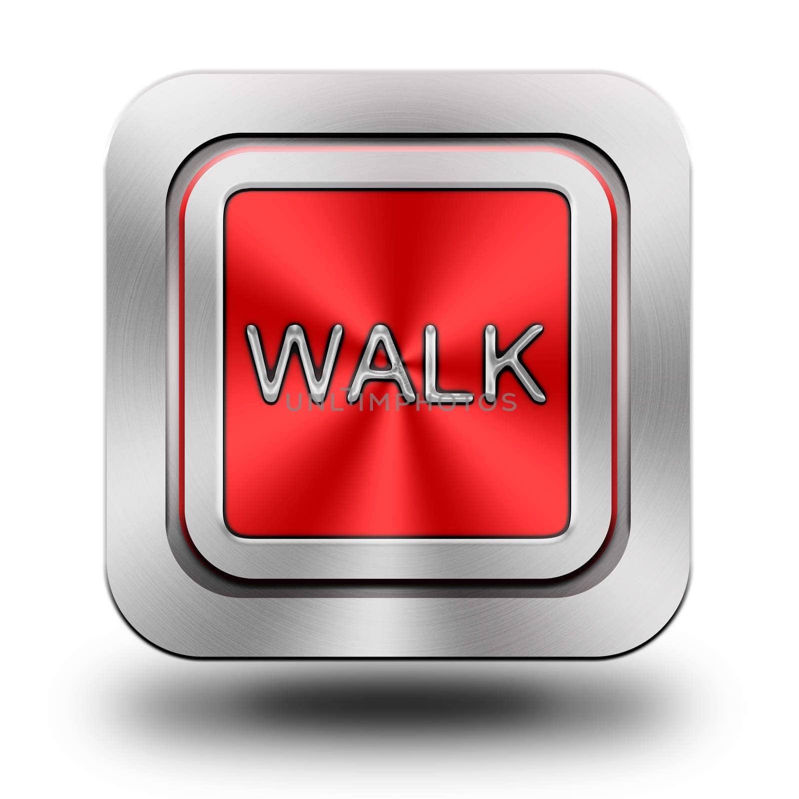 Walk, brushed aluminum or stainless steel, glossy icon, button, sign