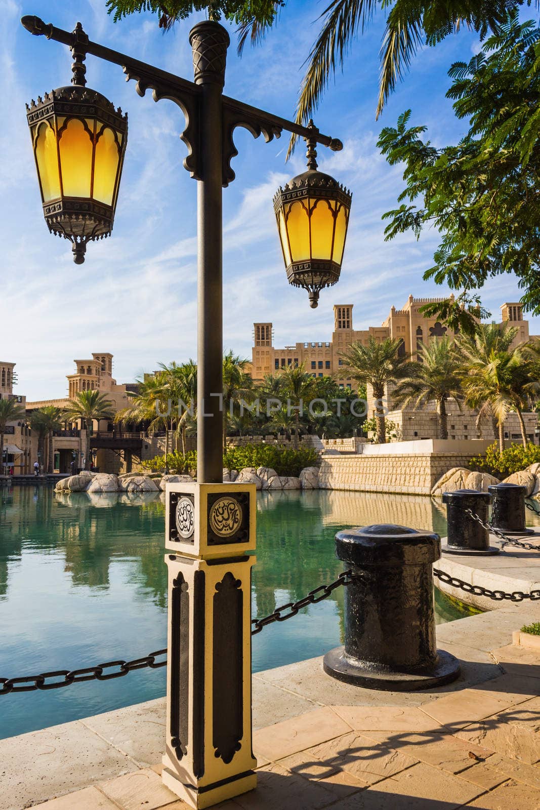 Arab street lanterns in the city of Dubai in the United Arab Emirates