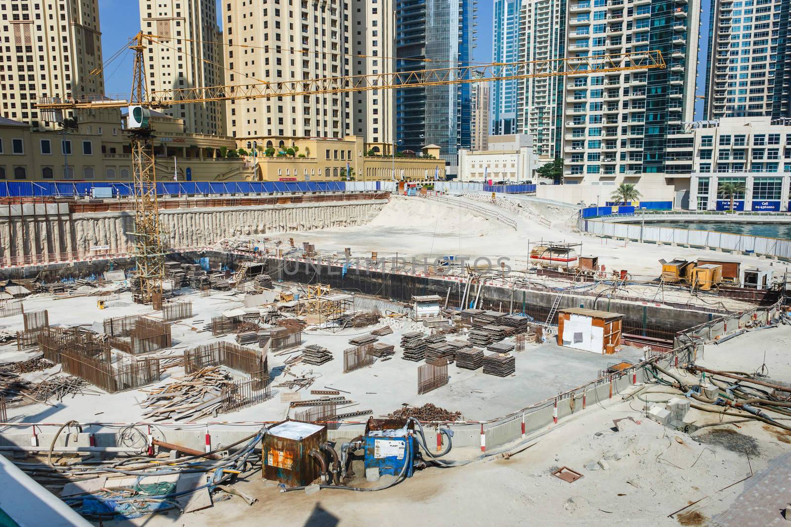 DUBAI, UAE - NOVEMBER 16:  Dubai Marina. Construction of skyscrapers in Dubai, UAE,  November 16, 2012. Dubai was the fastest developing city in the world between 2002 and 2008.
