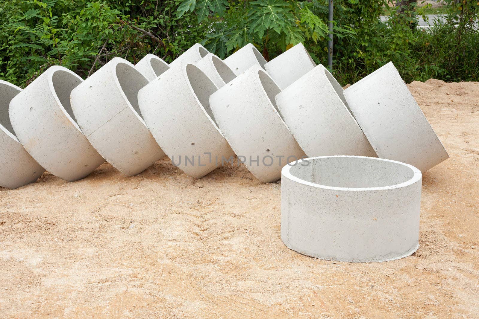 Some concrete tubes in the ground