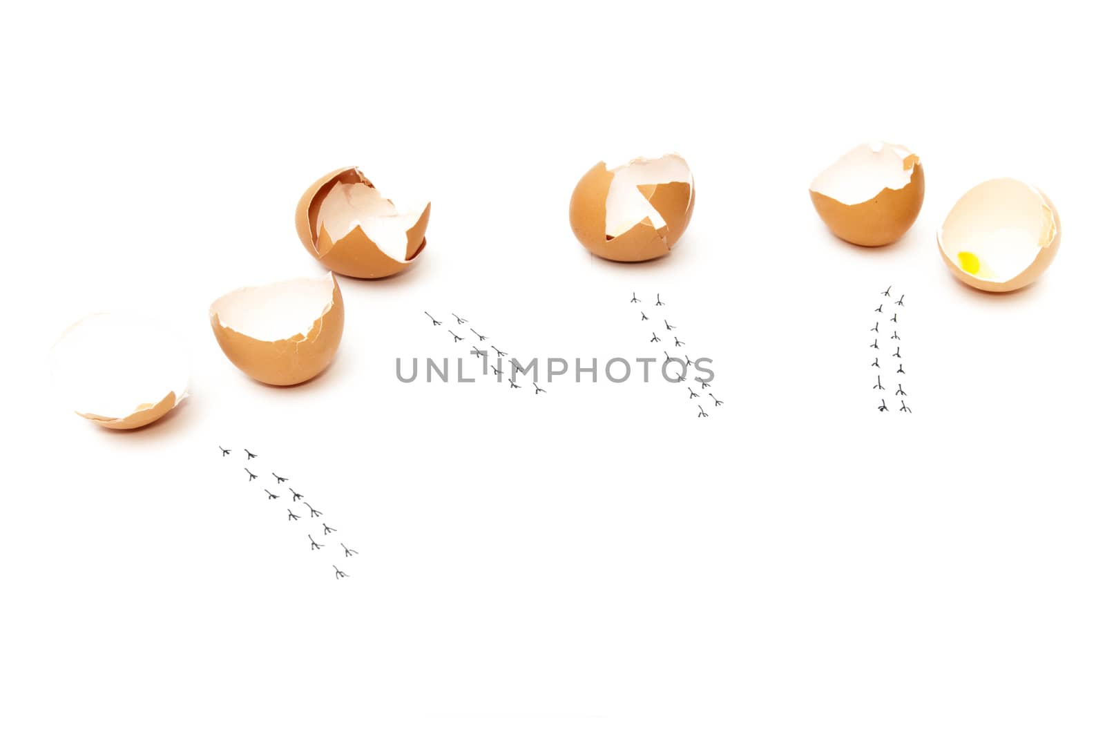 scrambled eggs with footprints on a white background