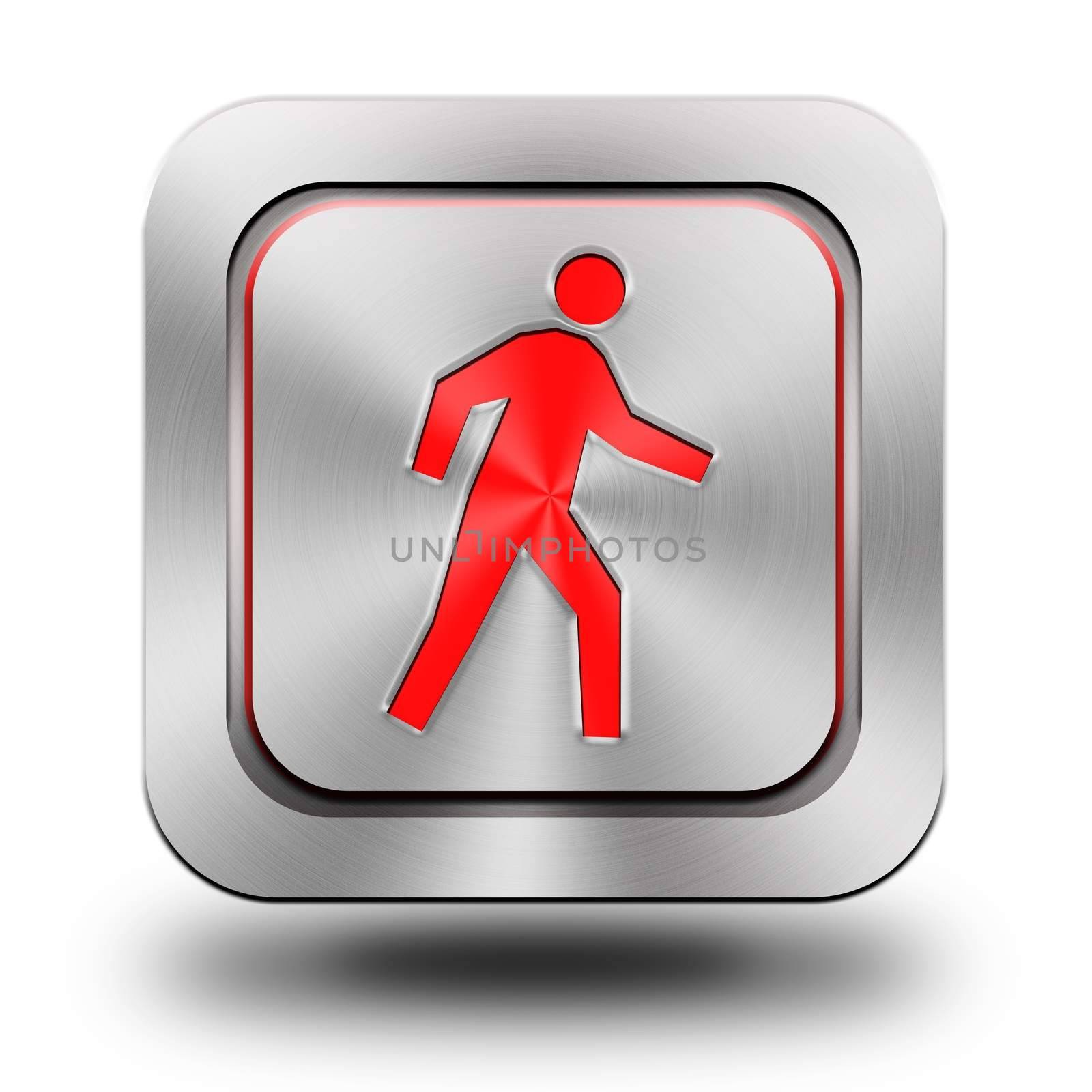 Pedestrian , brushed aluminum or stainless steel, glossy icon, button, sign