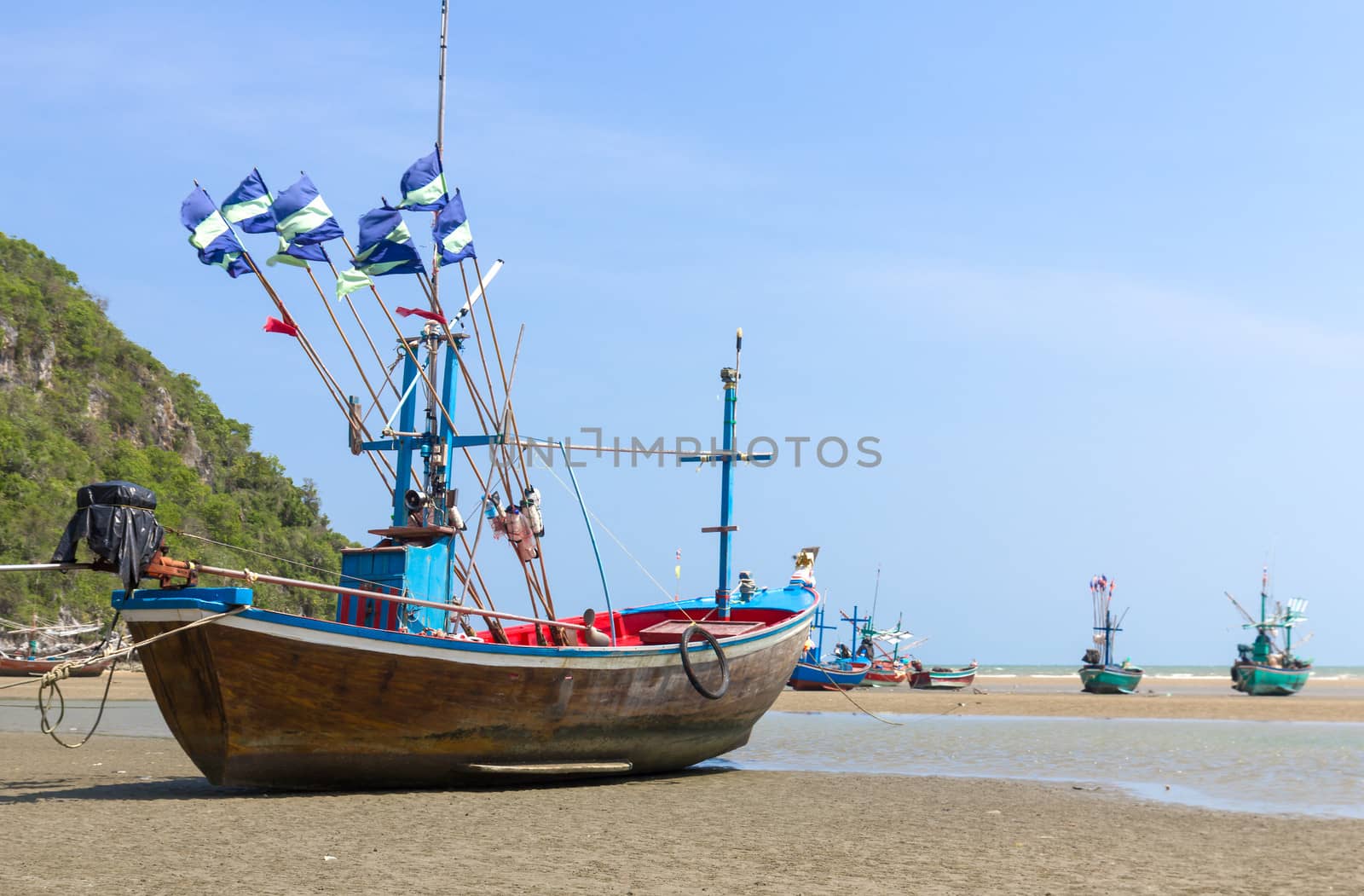 Fishing boat on the beach .Hua Hin Beach, Thailand