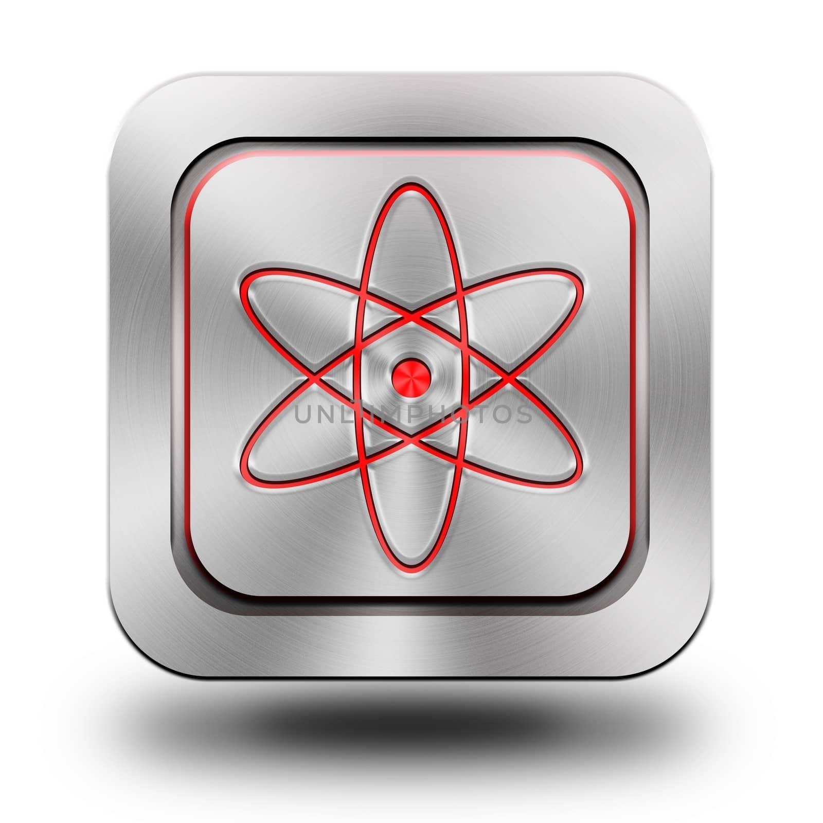 Nuclear , brushed aluminum or stainless steel, glossy icon, button, sign
