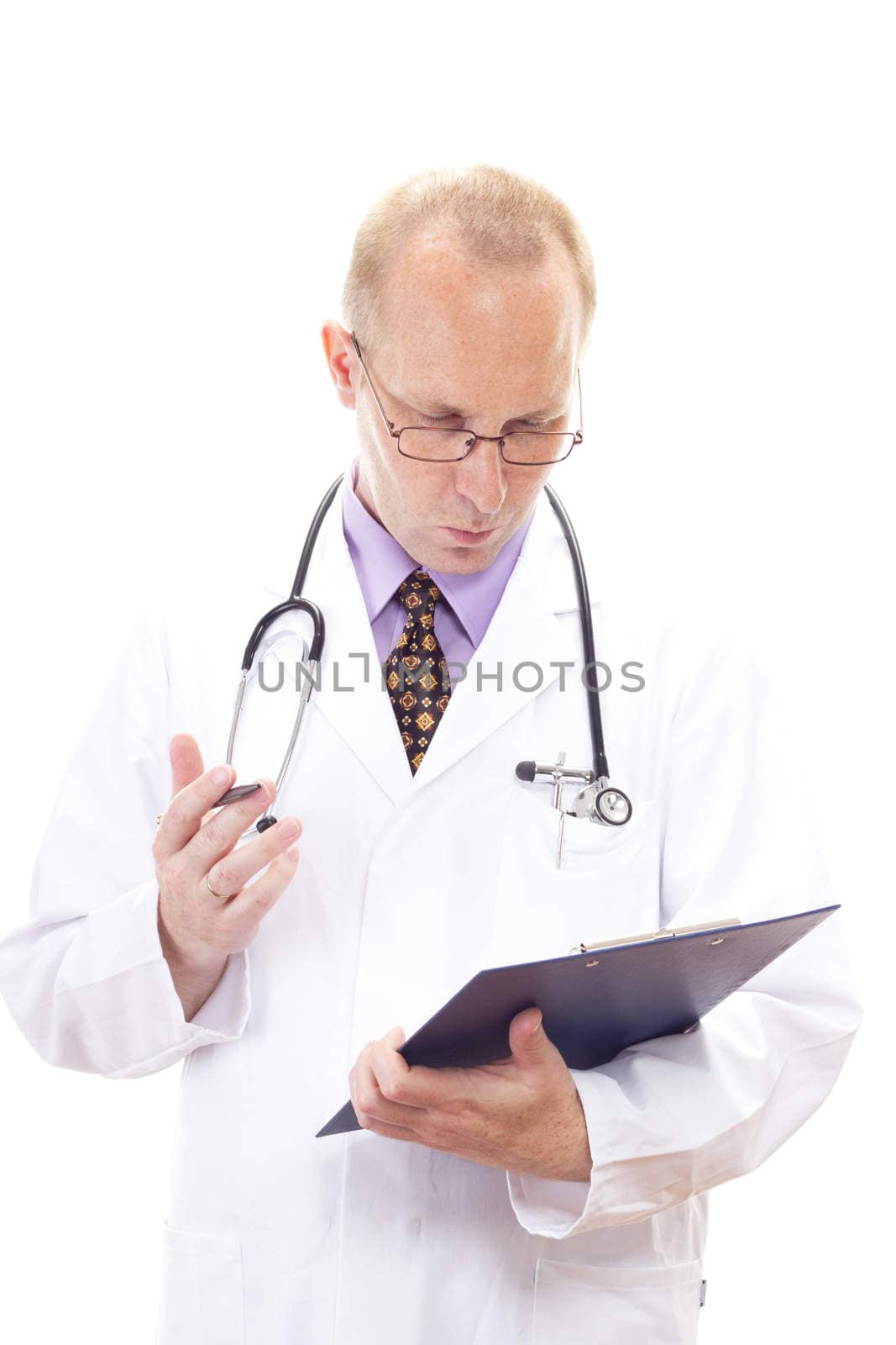 Medical physician looking blank on his clipboard