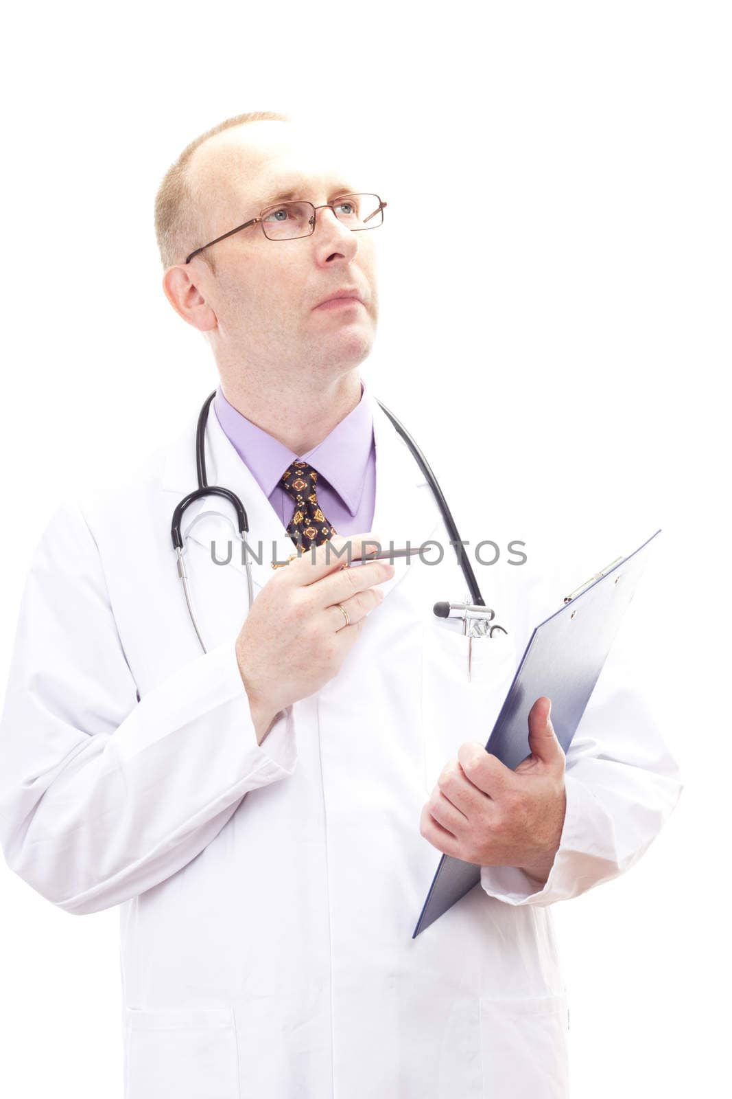 Male medical physician comparing some information