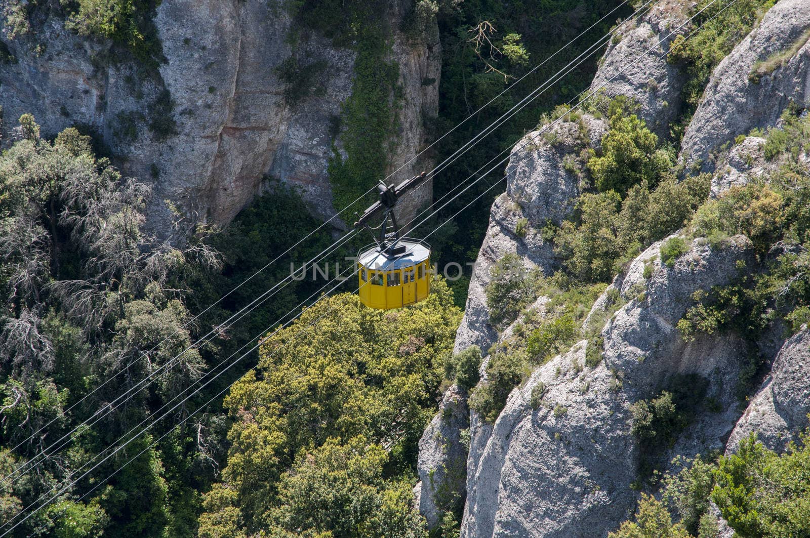 yellow cable car up the mountain