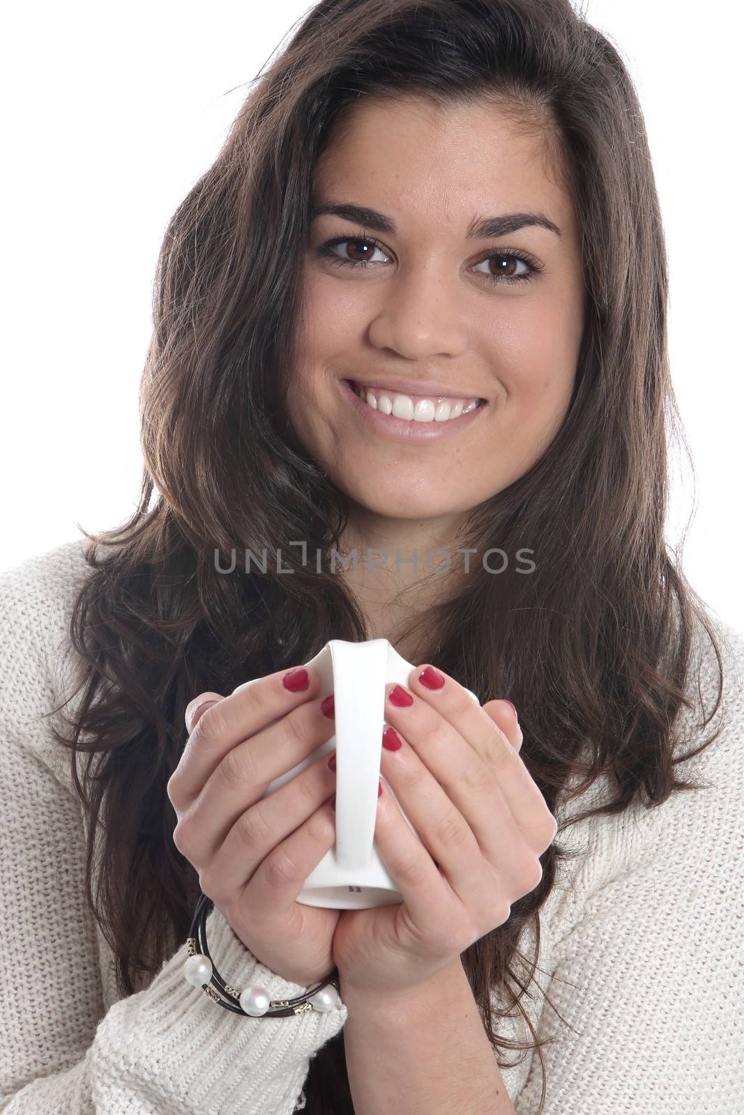 Model Released. Young Woman Drinking Tea