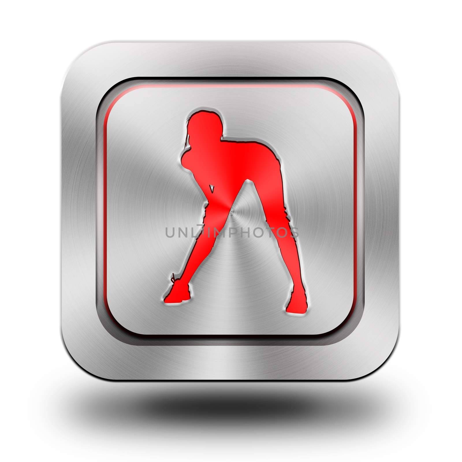 Fitness silhouettes, brushed aluminum or stainless steel, glossy icon, button, sign