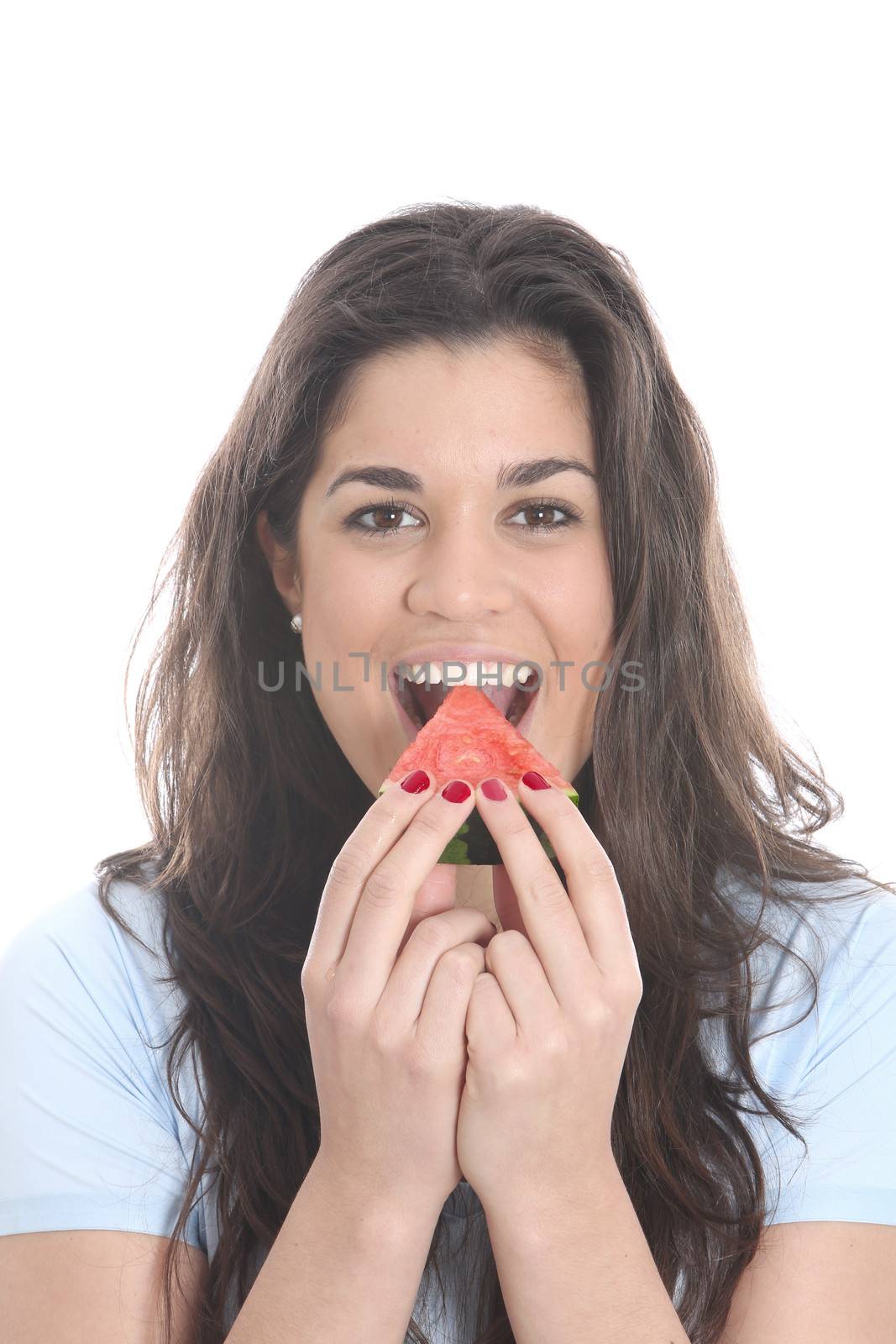 Model Released. Young Woman Eating Water Melon