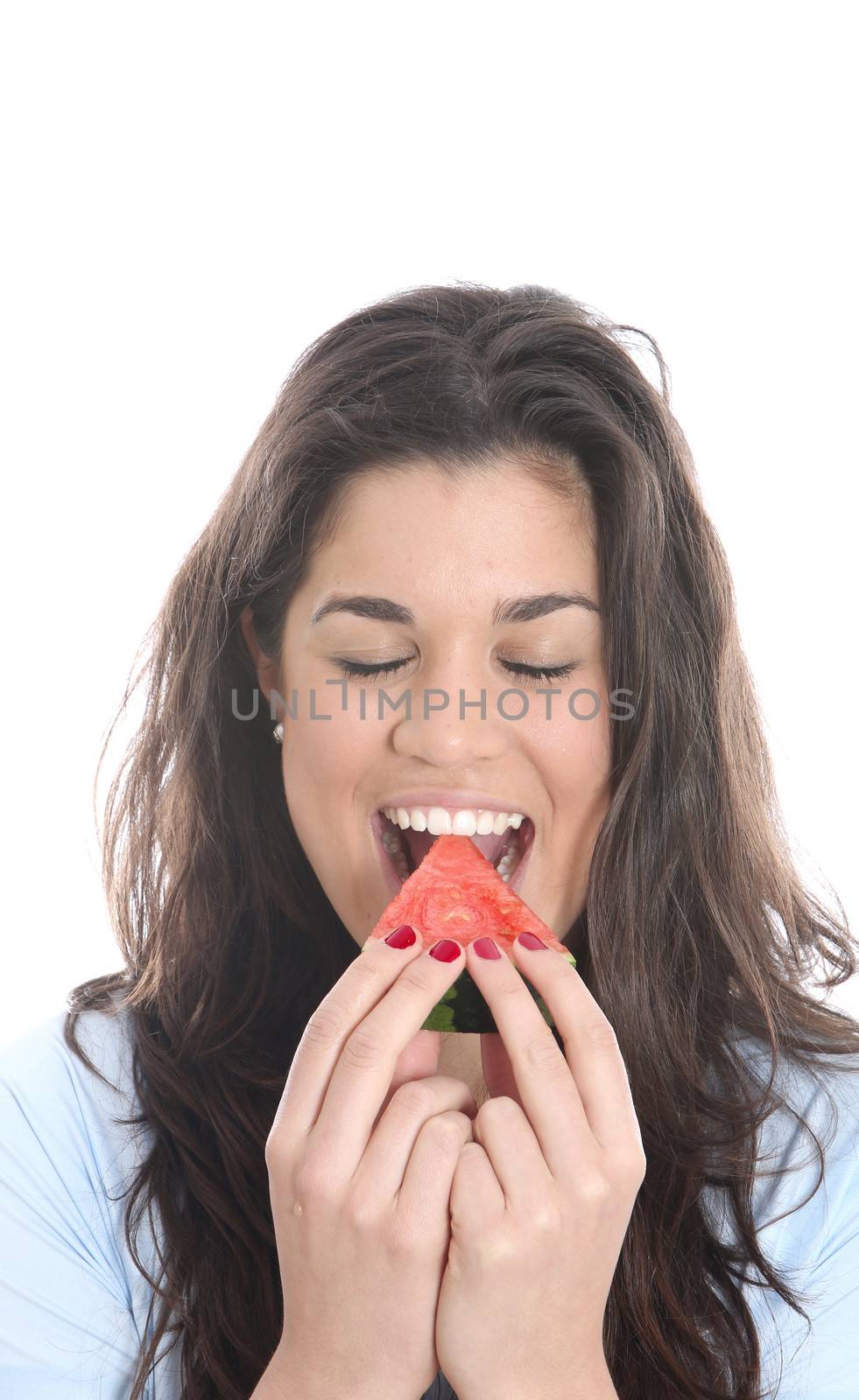 Model Released. Young Woman Eating Water Melon