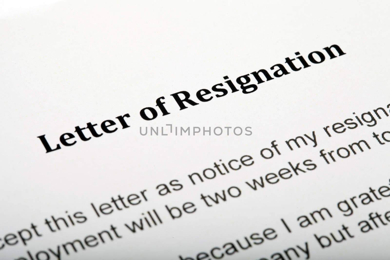 Close up of a 'Letter of Resignation'.