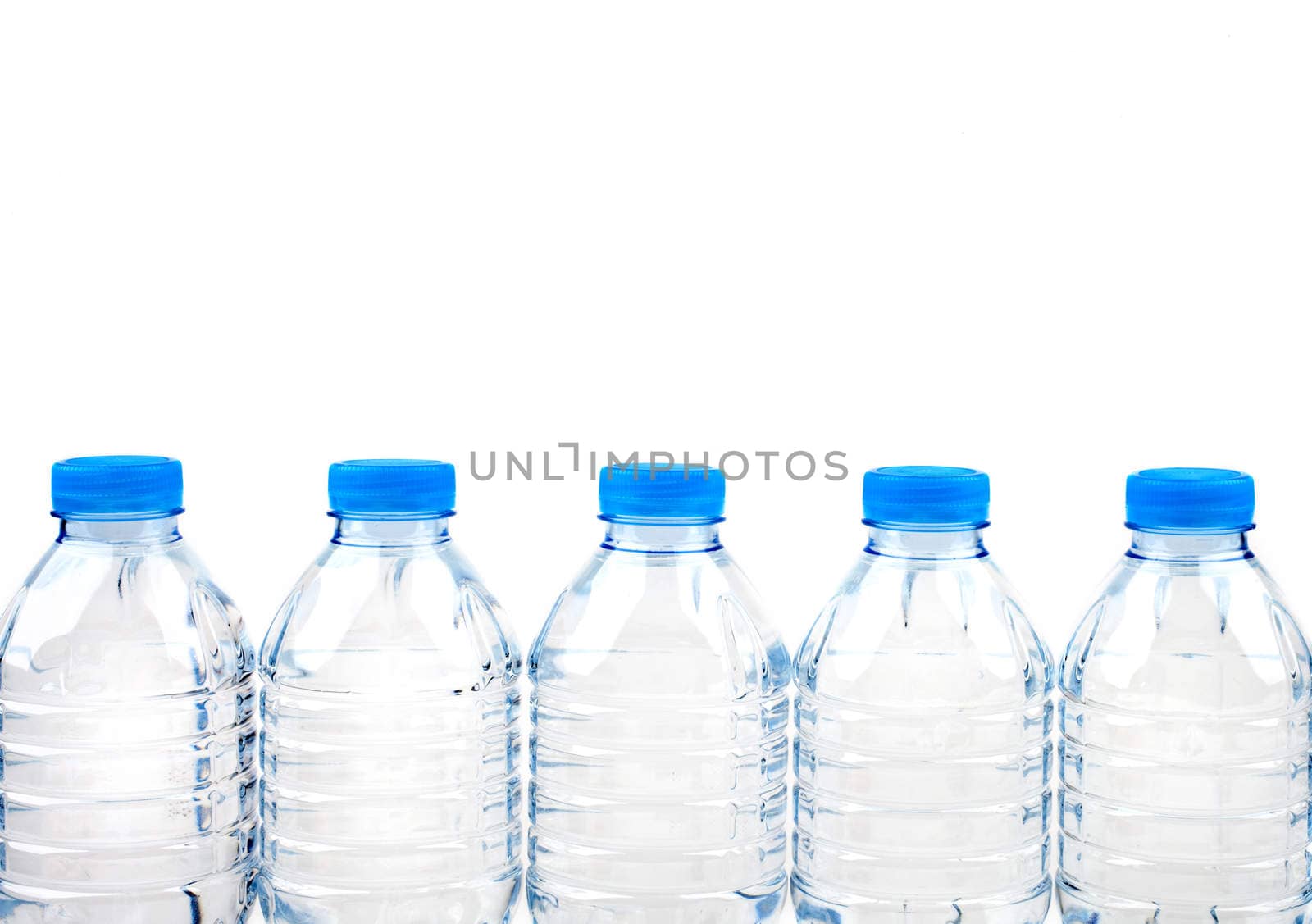 A Line of Bottled Water over a white background.