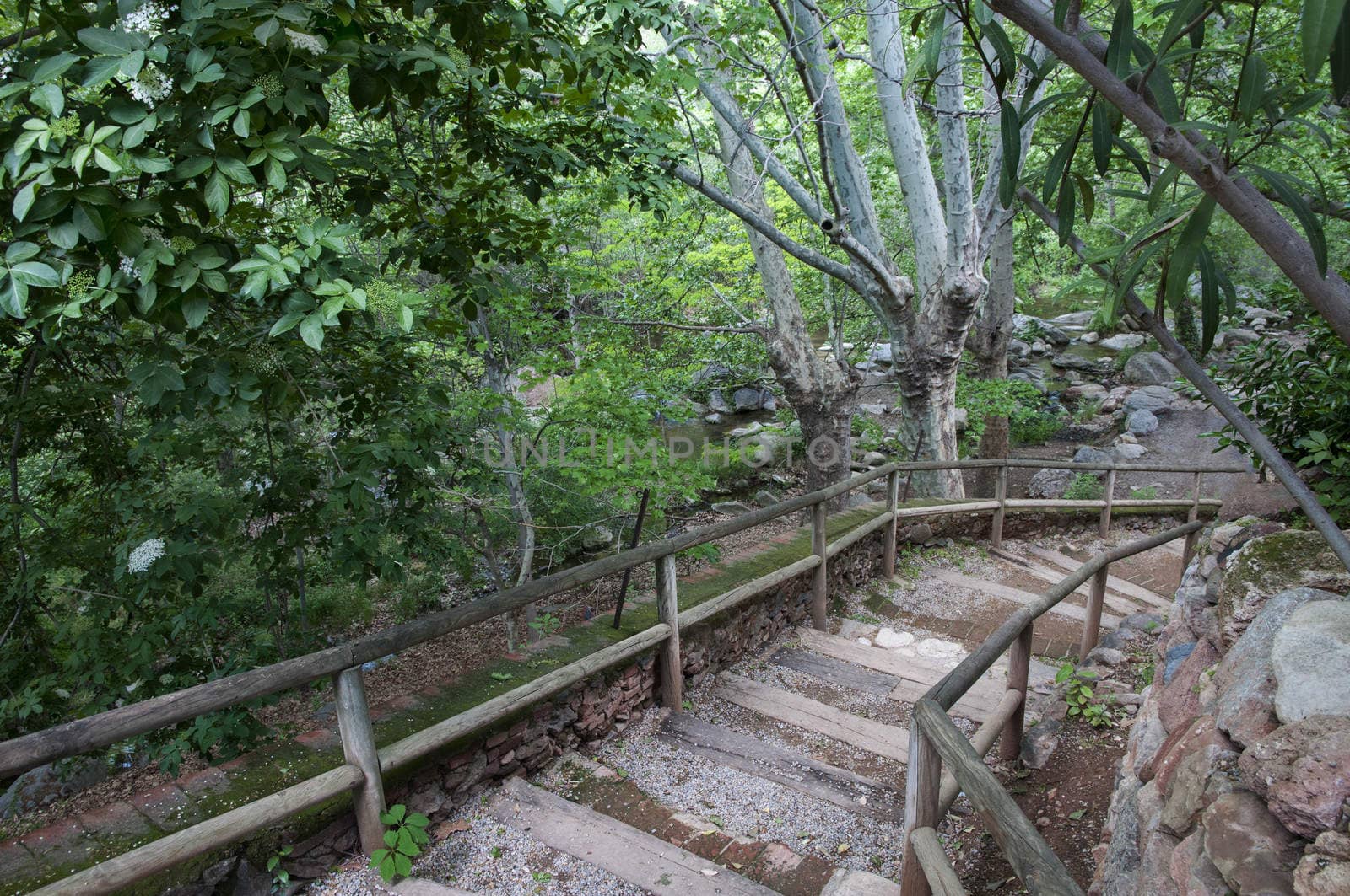 stairs on the mountain where a river