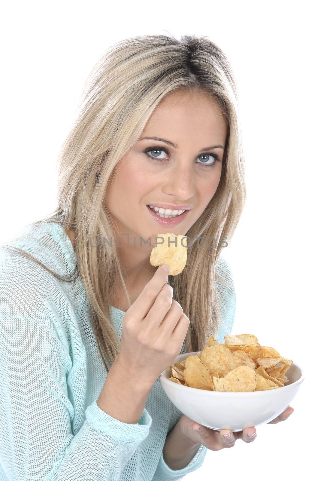 Woman Eating Potato Crisps