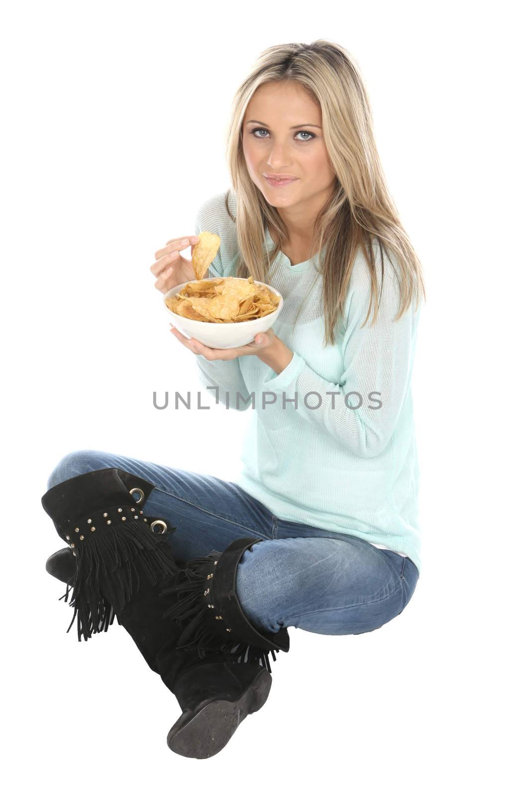 Woman Eating Potato Crisps