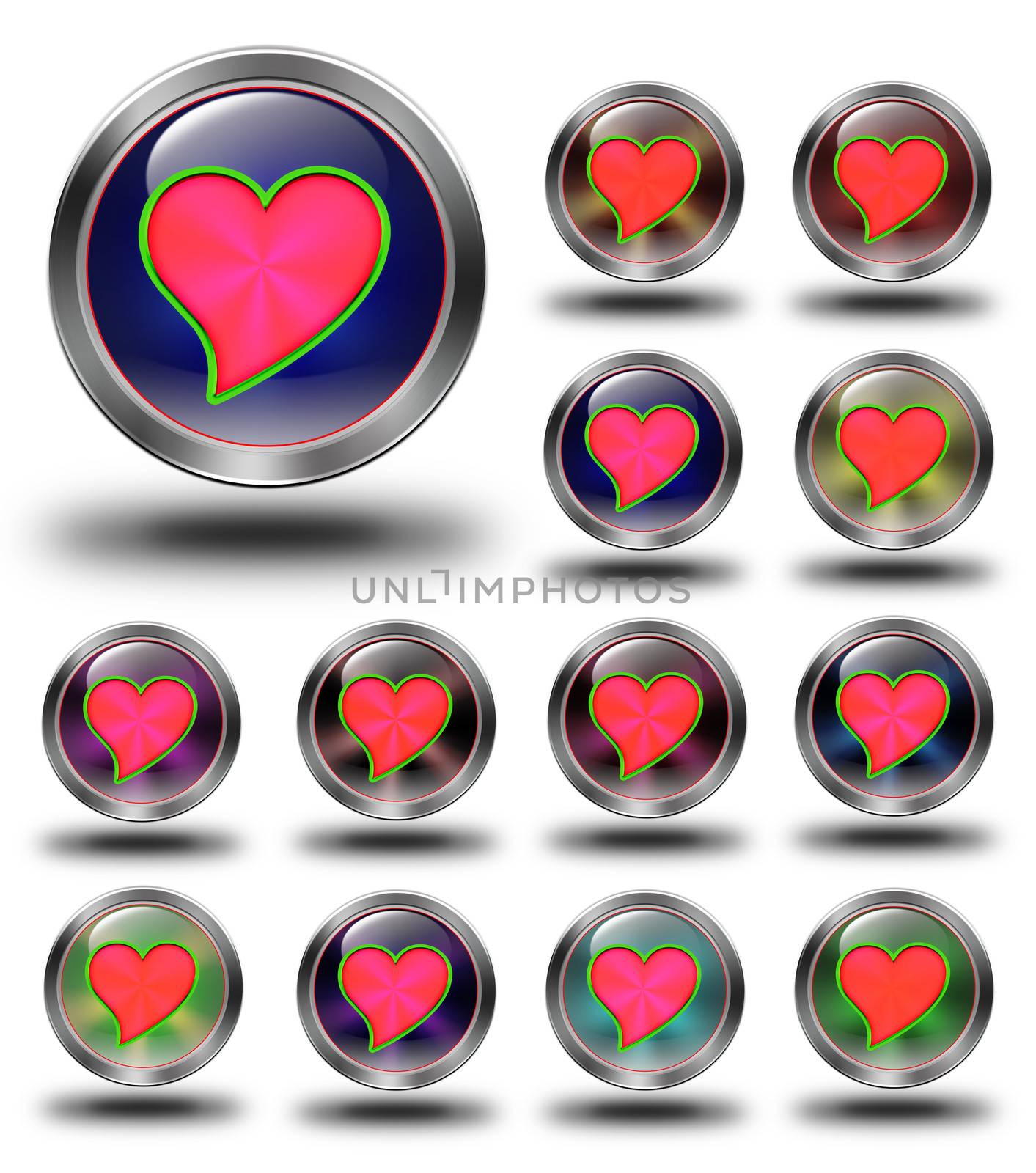 Red heart glossy icons, crazy colors by konradkerker