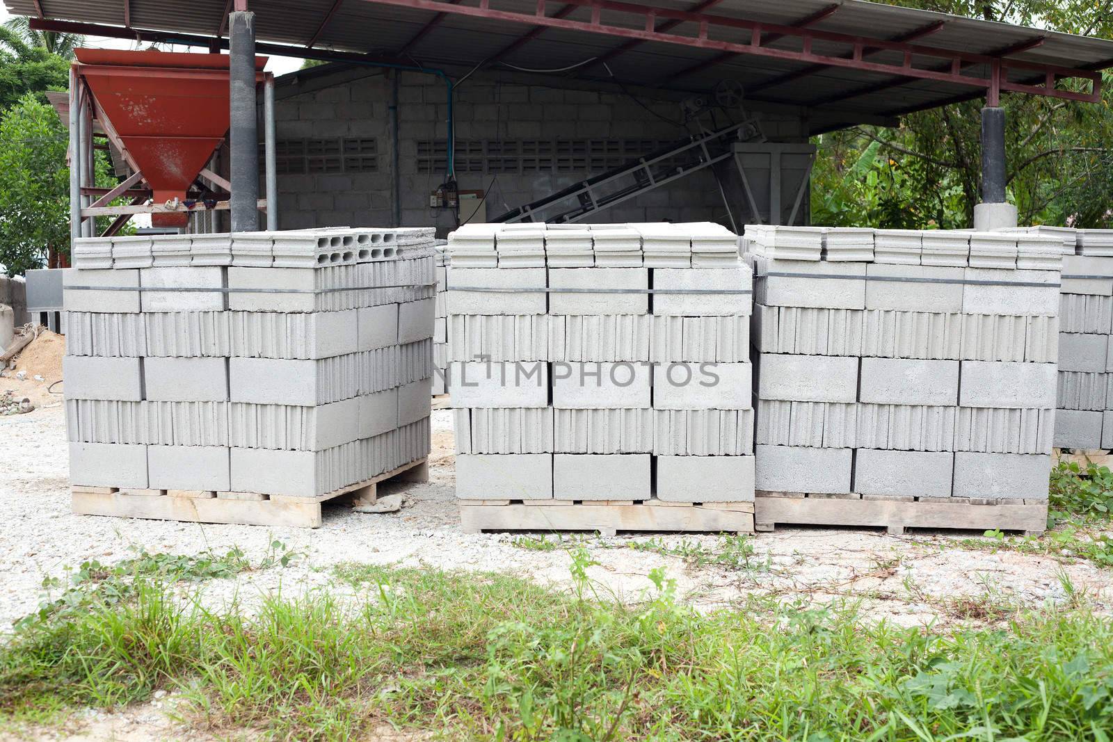 Pallets of concrete blocks