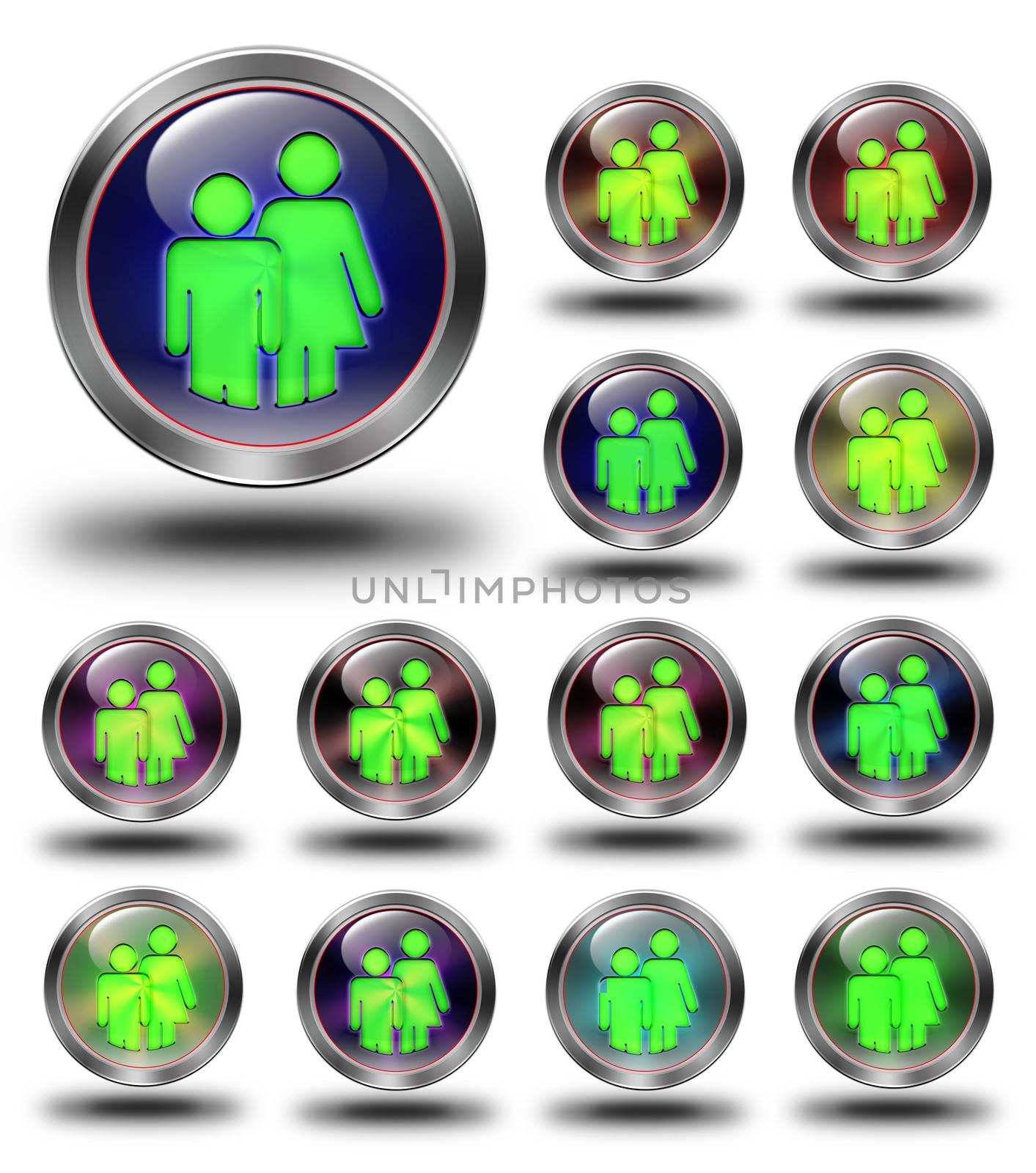 Group glossy icon, button, crazy colors, Glossy metallic buttons.