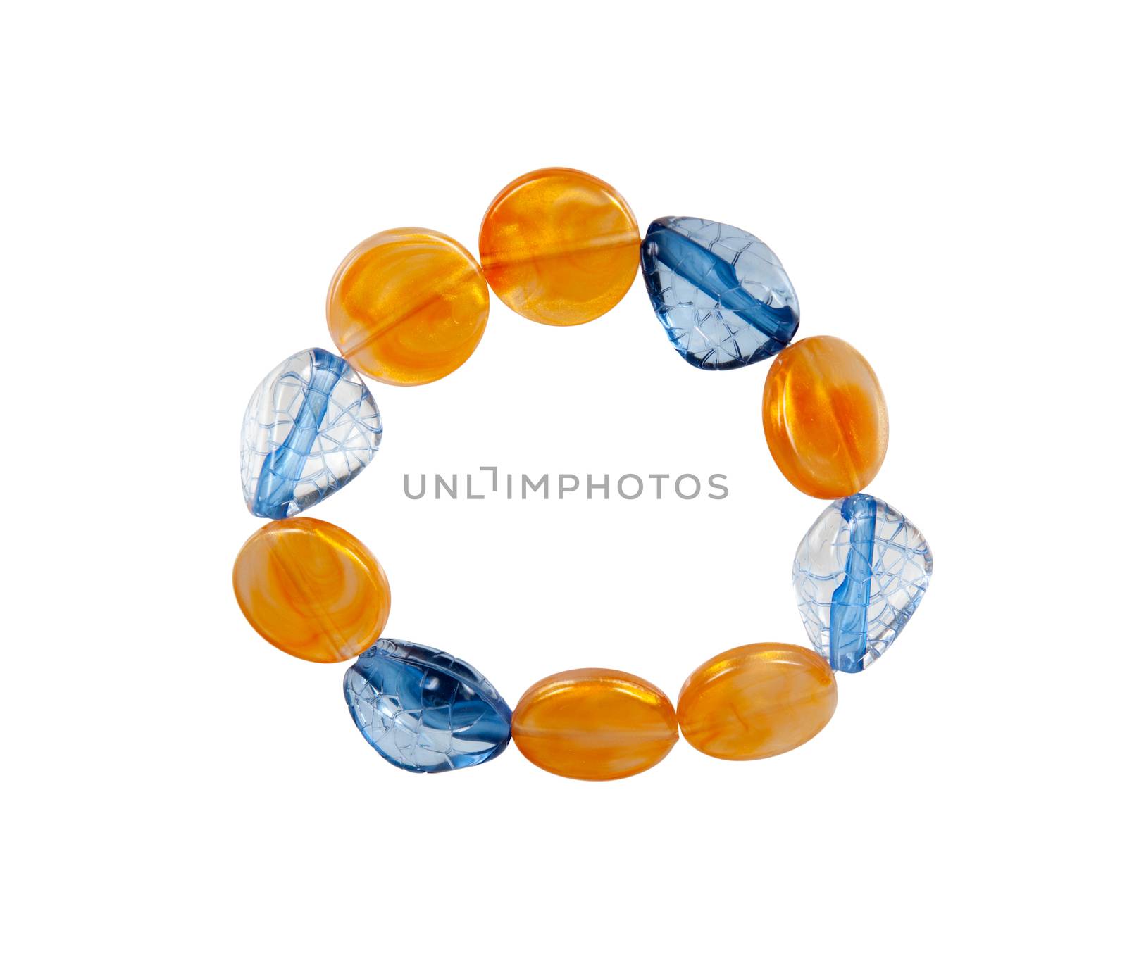 Handmade bracelet made of glass and plastic isolated on white background
