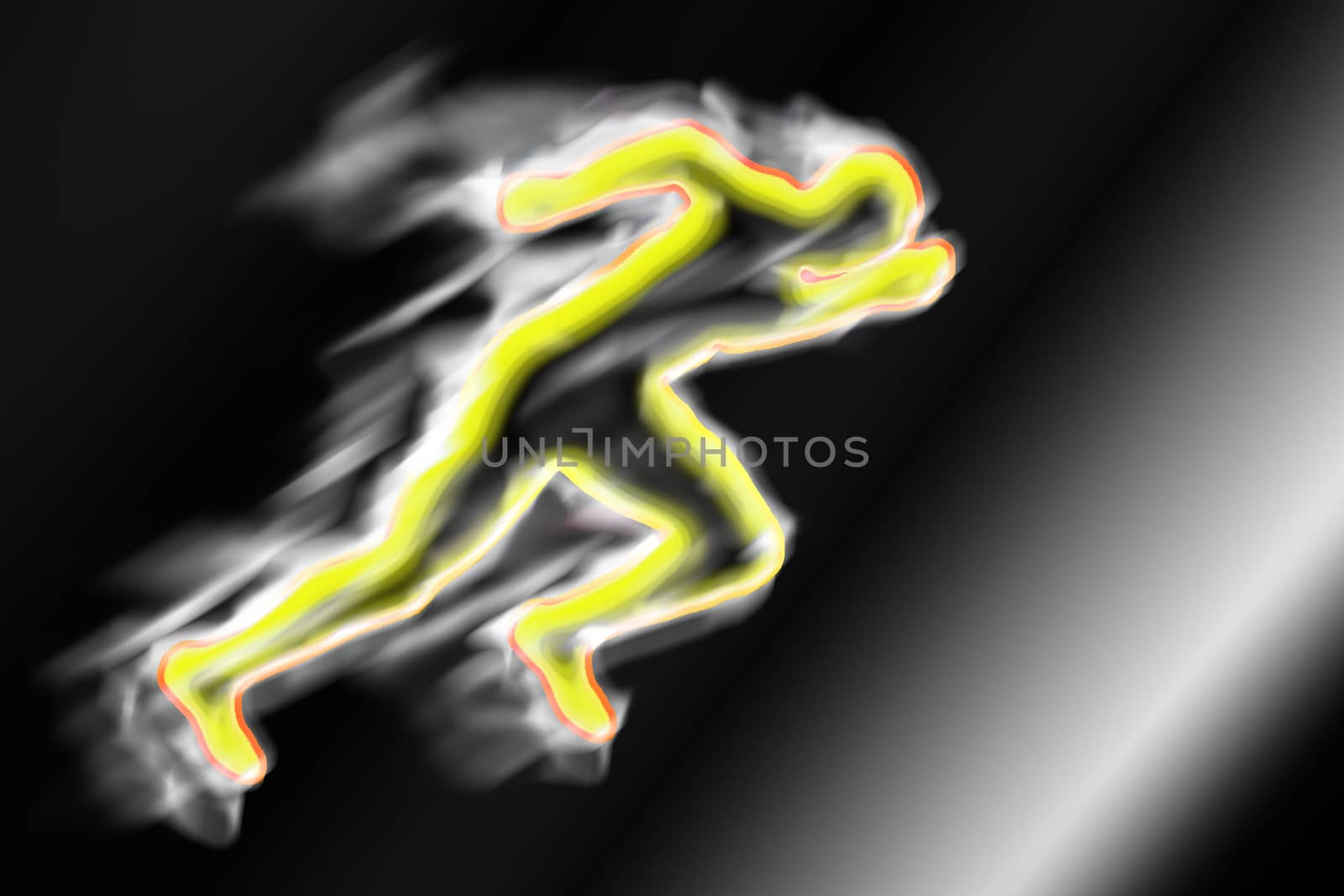 Illustration depicting an athlete taking off enveloped in smoke