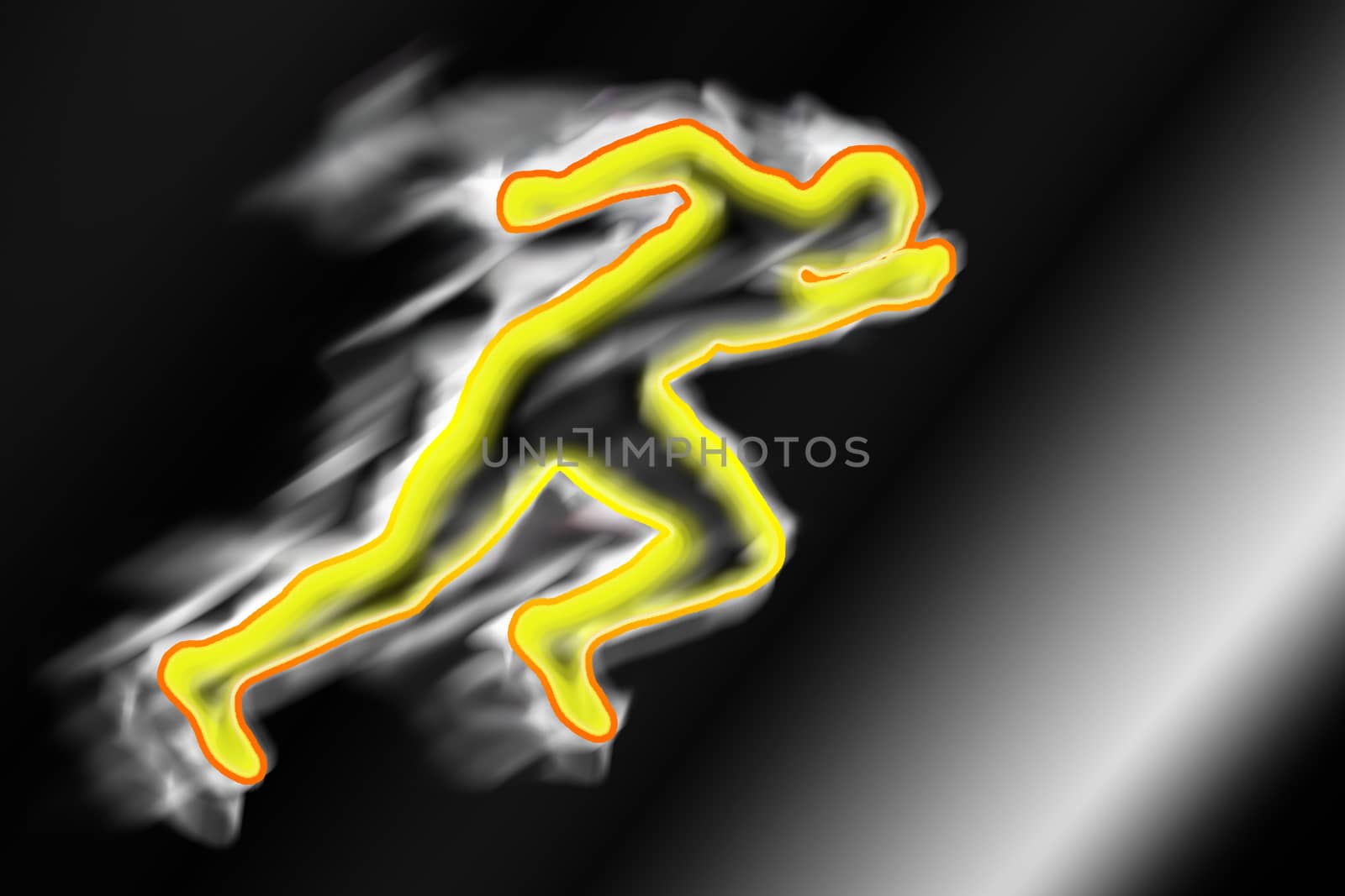 Illustration depicting an athlete taking off enveloped in smoke