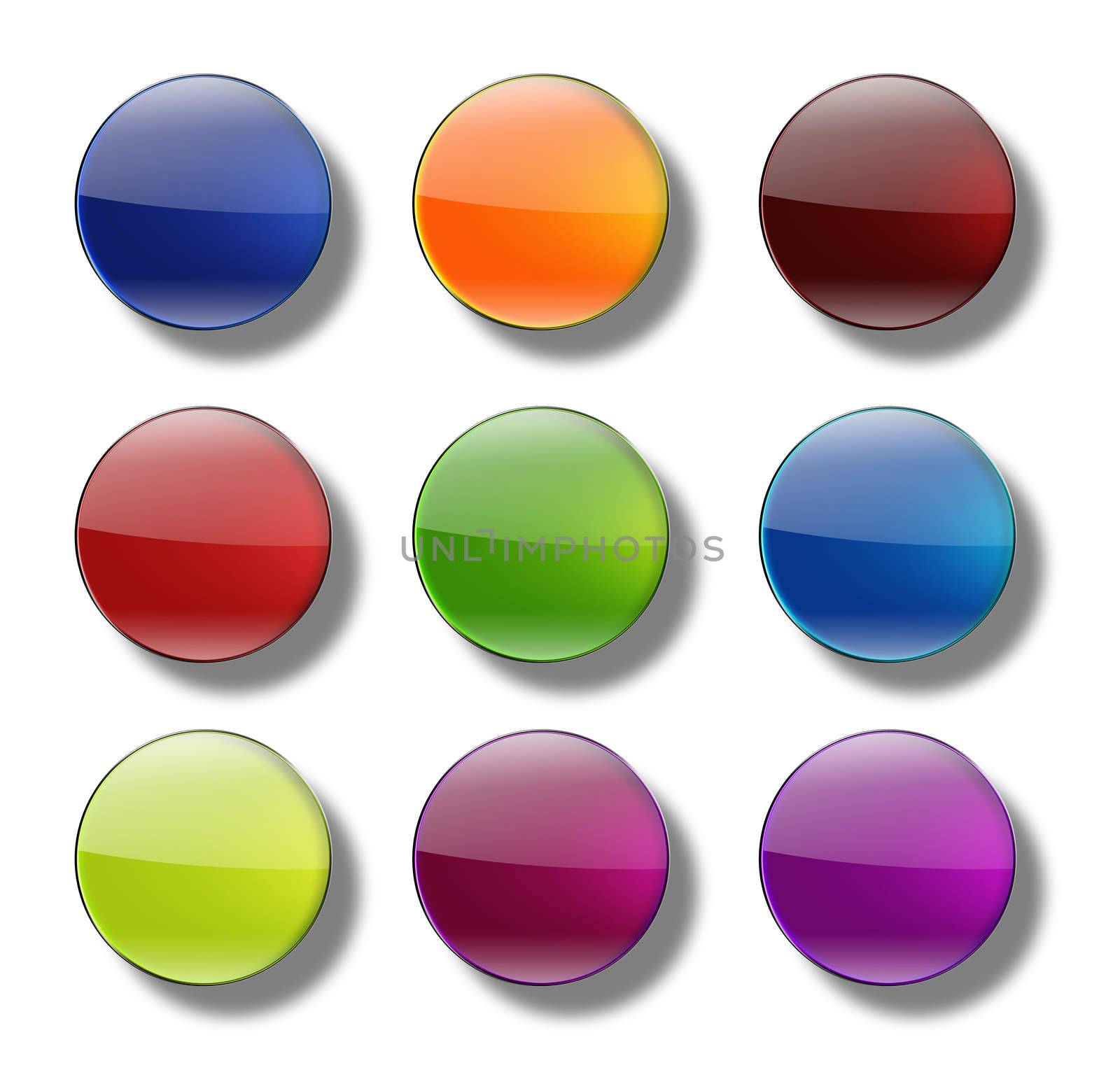 Set of web buttons made ������of glass, shiny, colorful, round