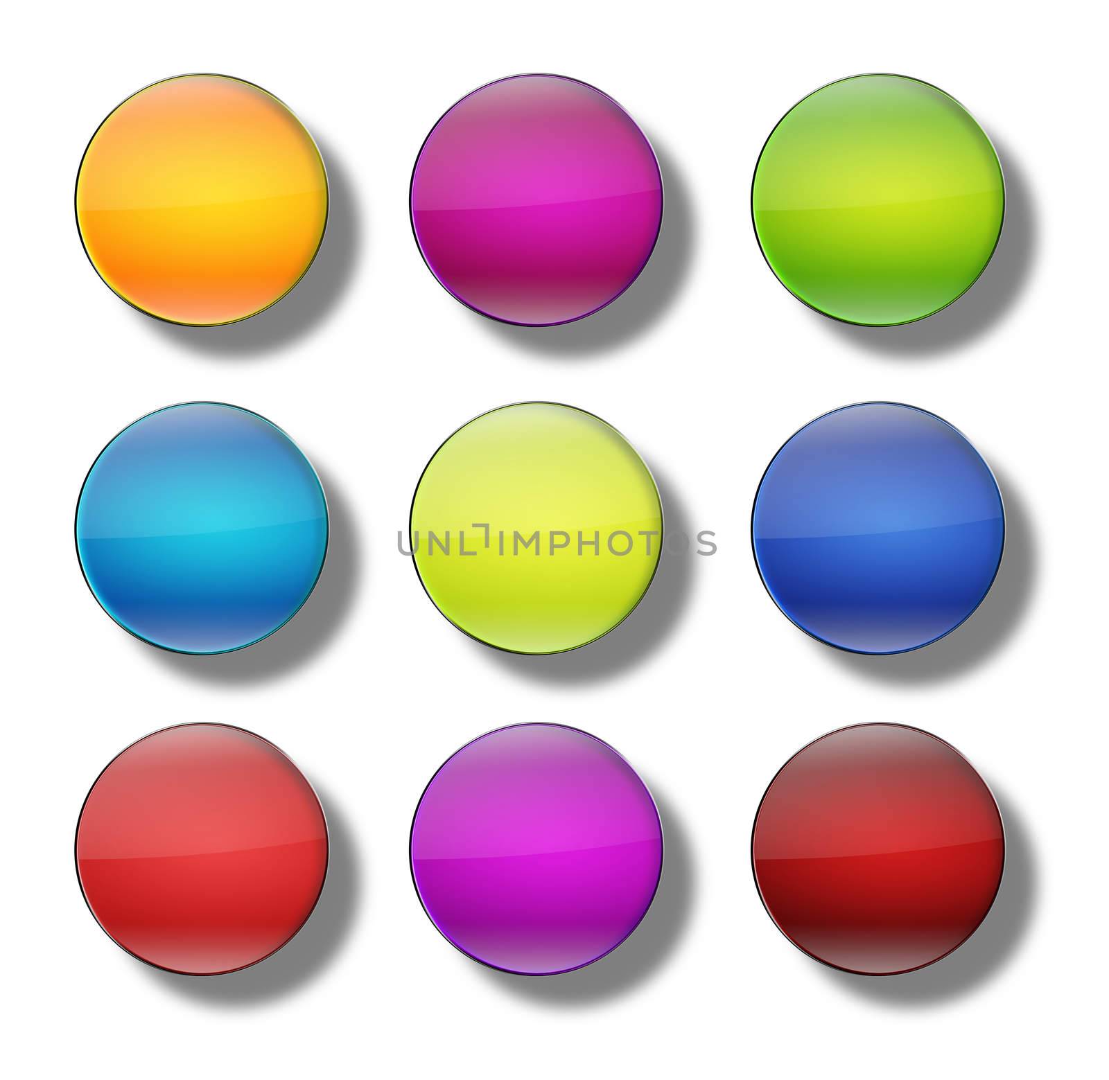 Set of web buttons made ������of glass, shiny, colorful, round