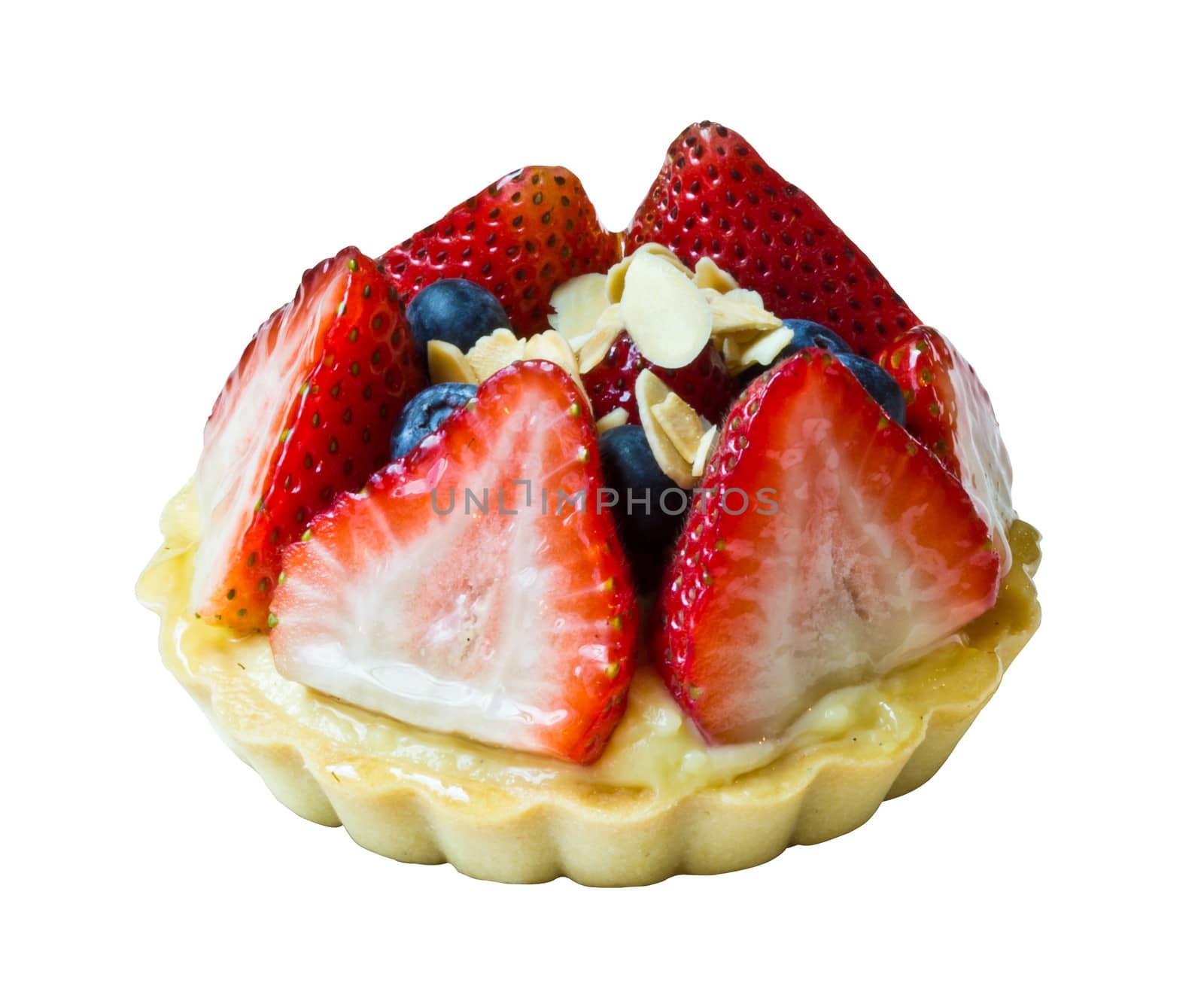 Strawberry fruit tart on the isolated background. by cameracantabile