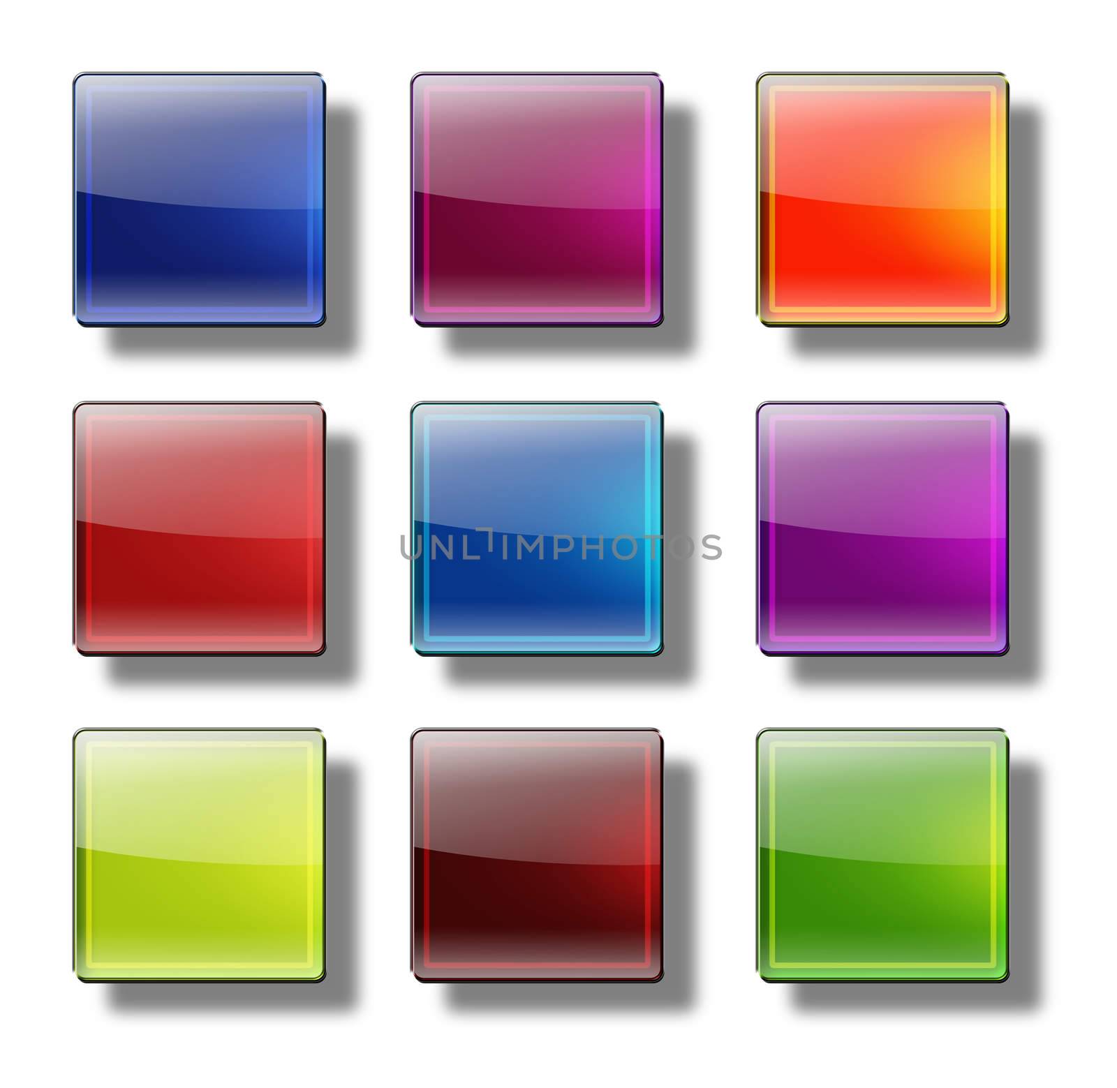 Set of web buttons made ������of glass, shiny, colorful, squares