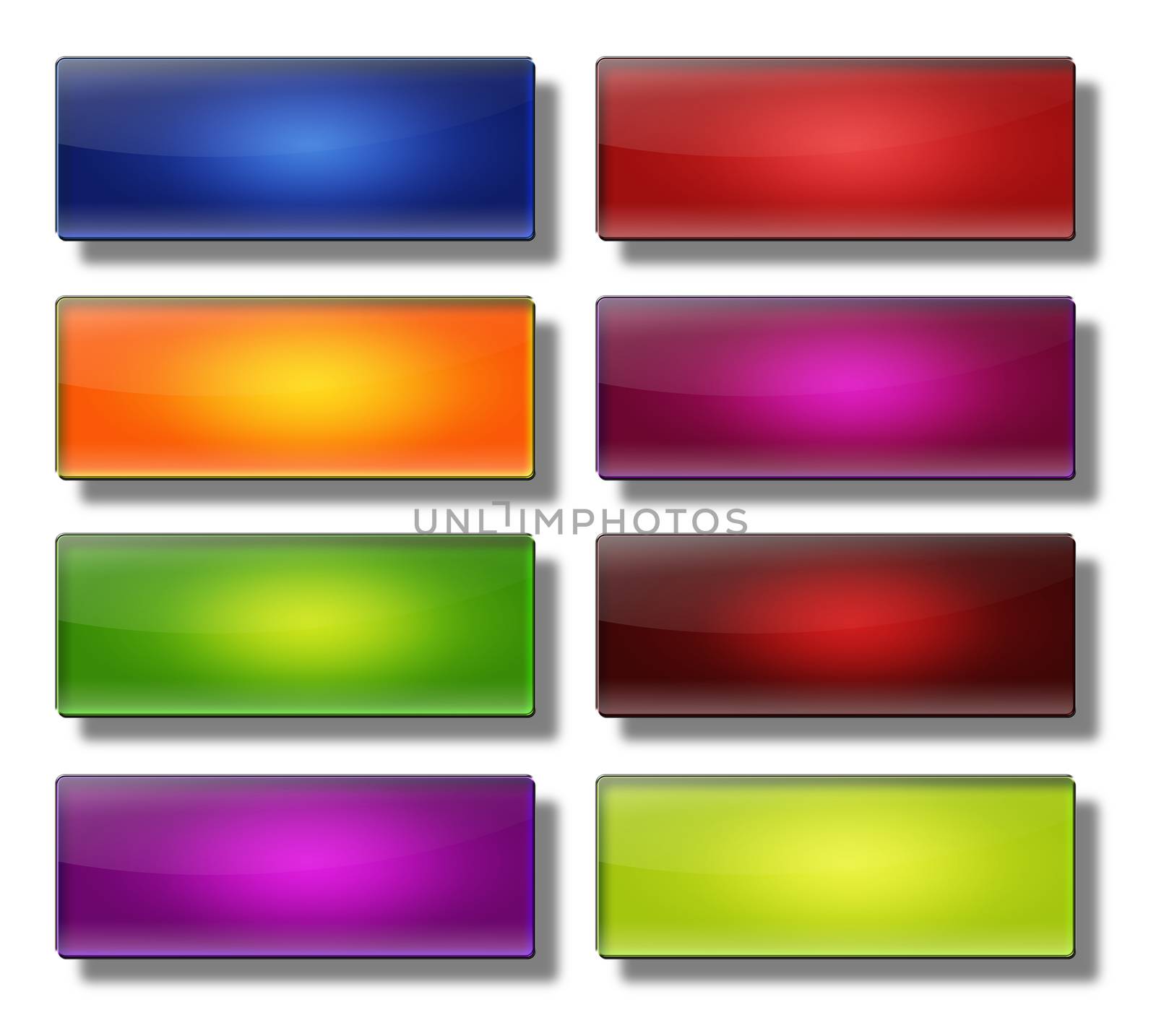 Button, set of glass, glossy, colored, web buttons, rectangle large