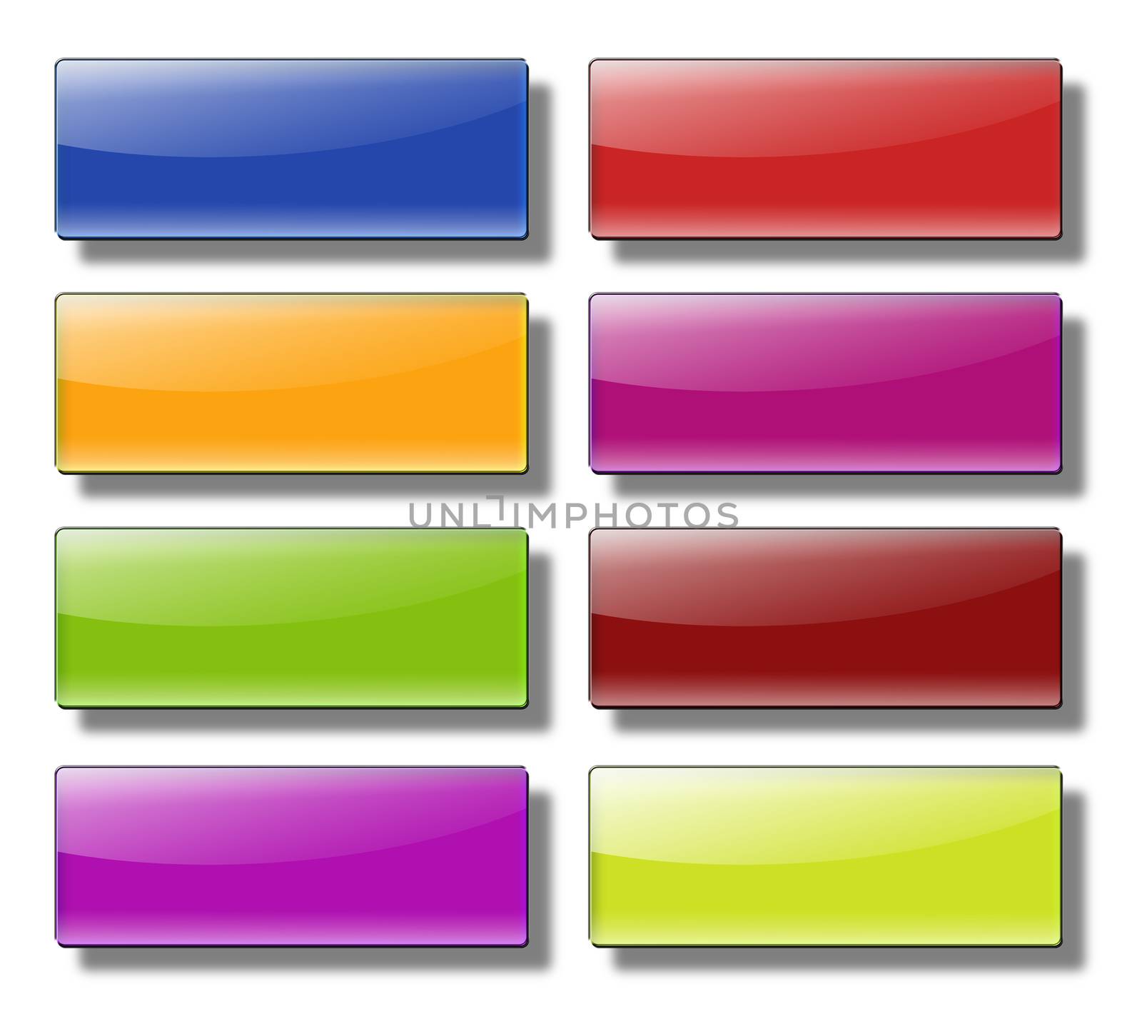 Button, set of glass, glossy, colored, web buttons, rectangle large