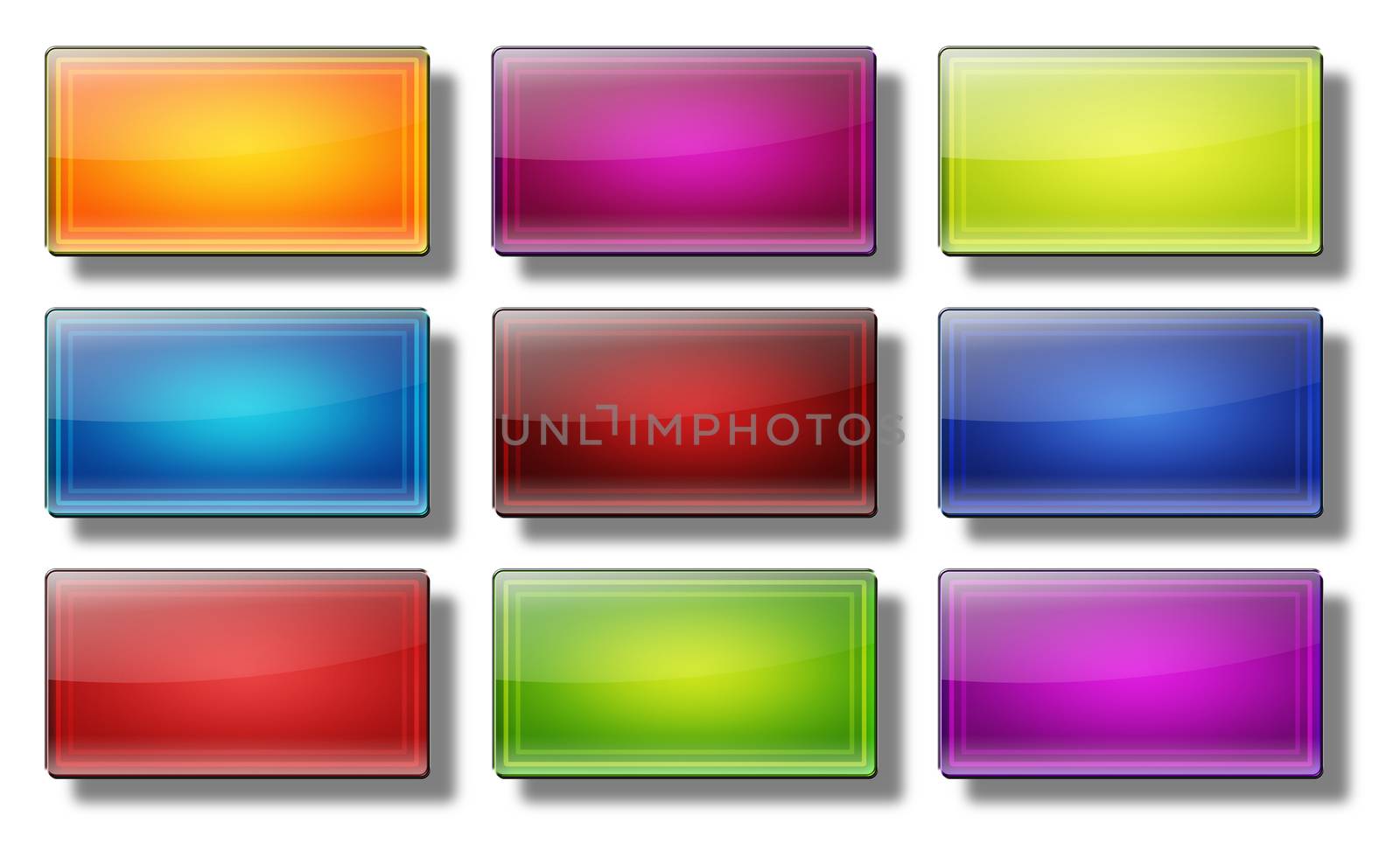 Set of glass, glossy, colored, web buttons