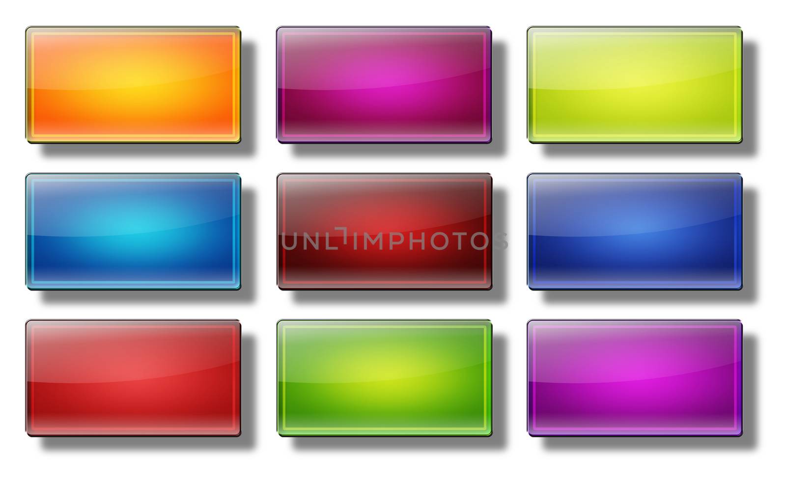 Set of glass, glossy, colored, web buttons