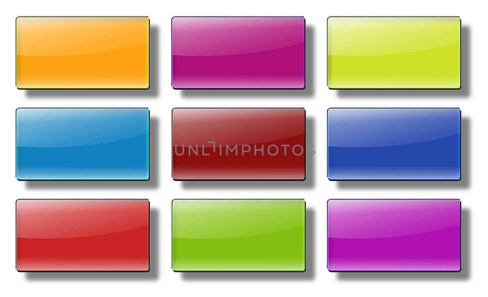 Set of glass, glossy, colored, web buttons