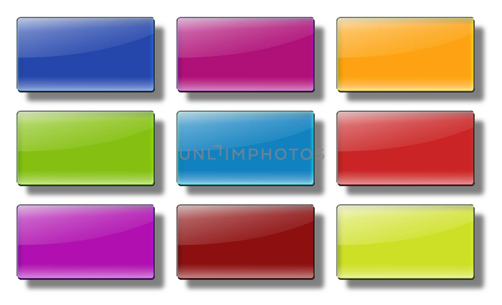 Set of glass, glossy, colored, web buttons