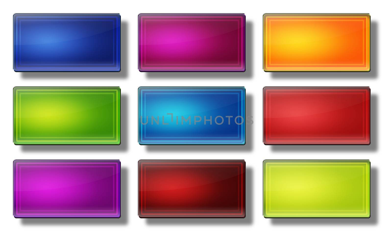 Set of glass, glossy, colored, web buttons