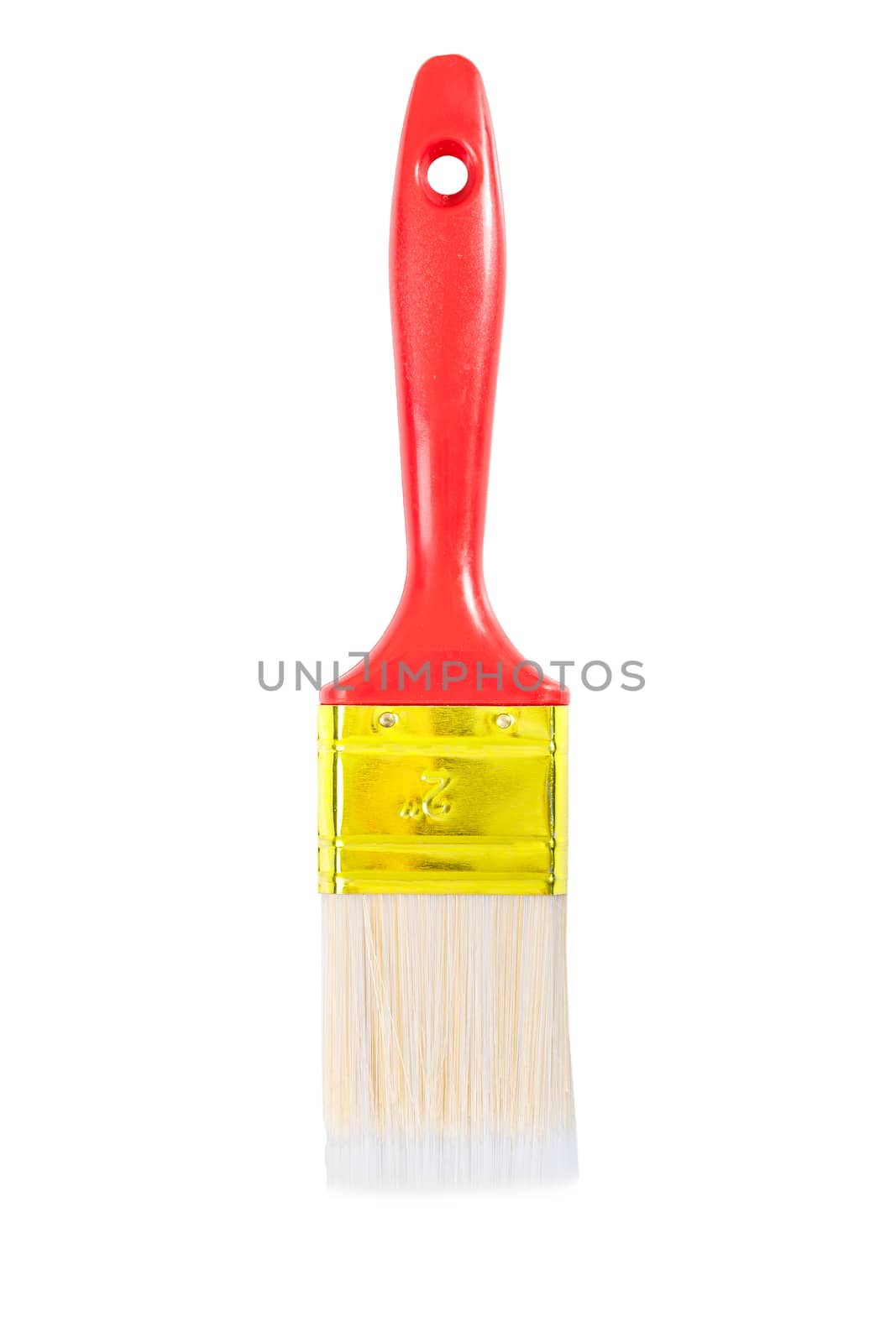 a paintbrush with red handle