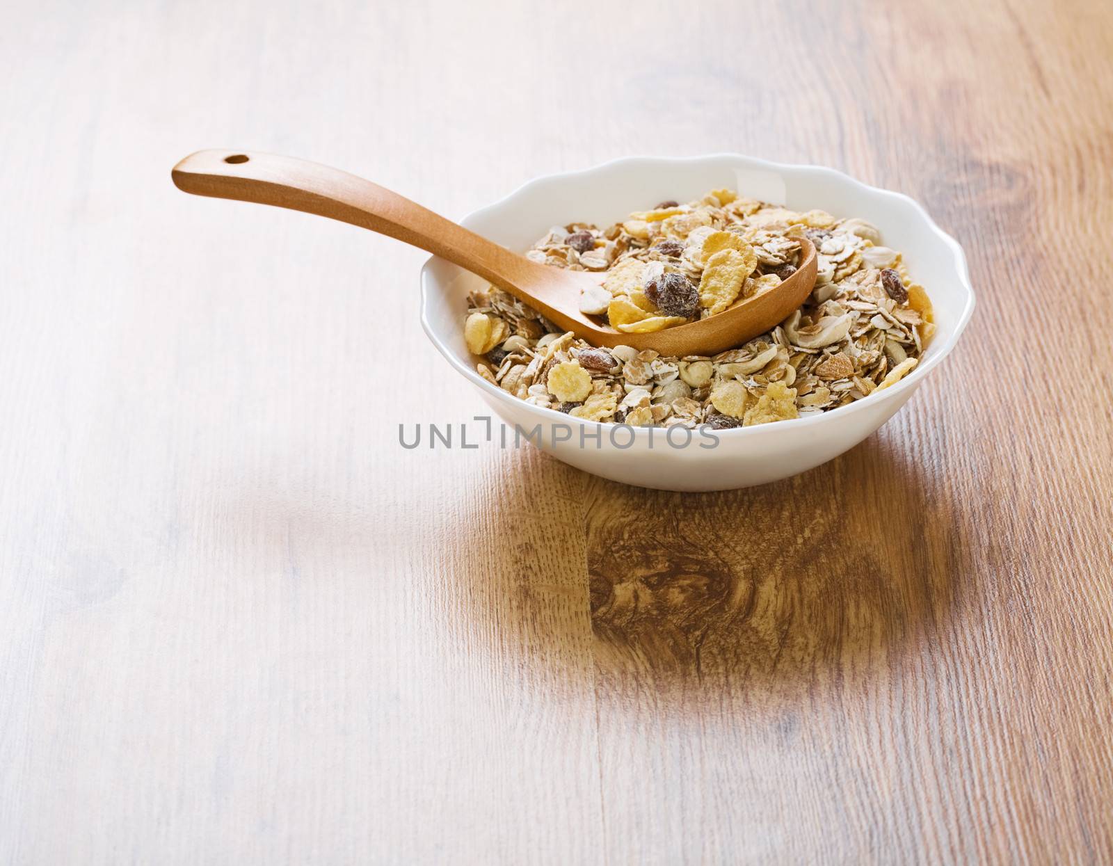 bowl with muesli an spoon