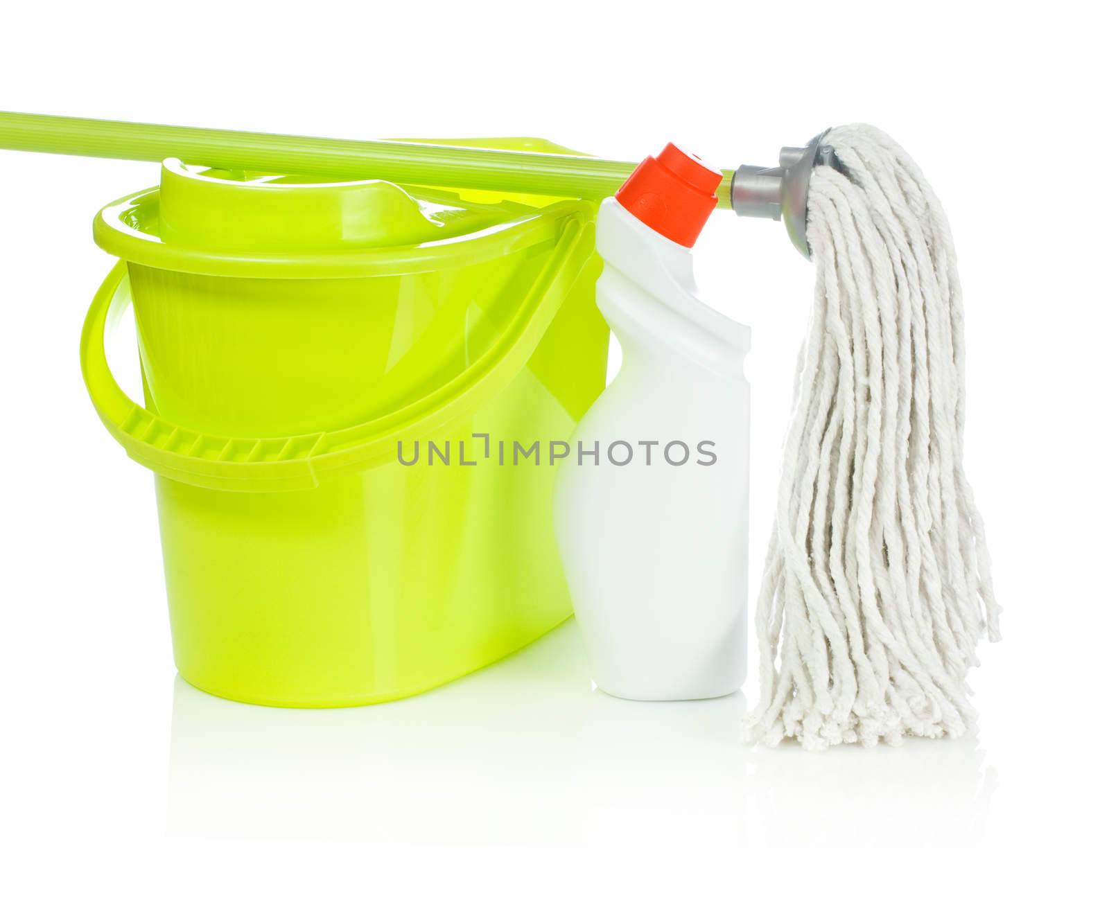 bucket mop and bottle