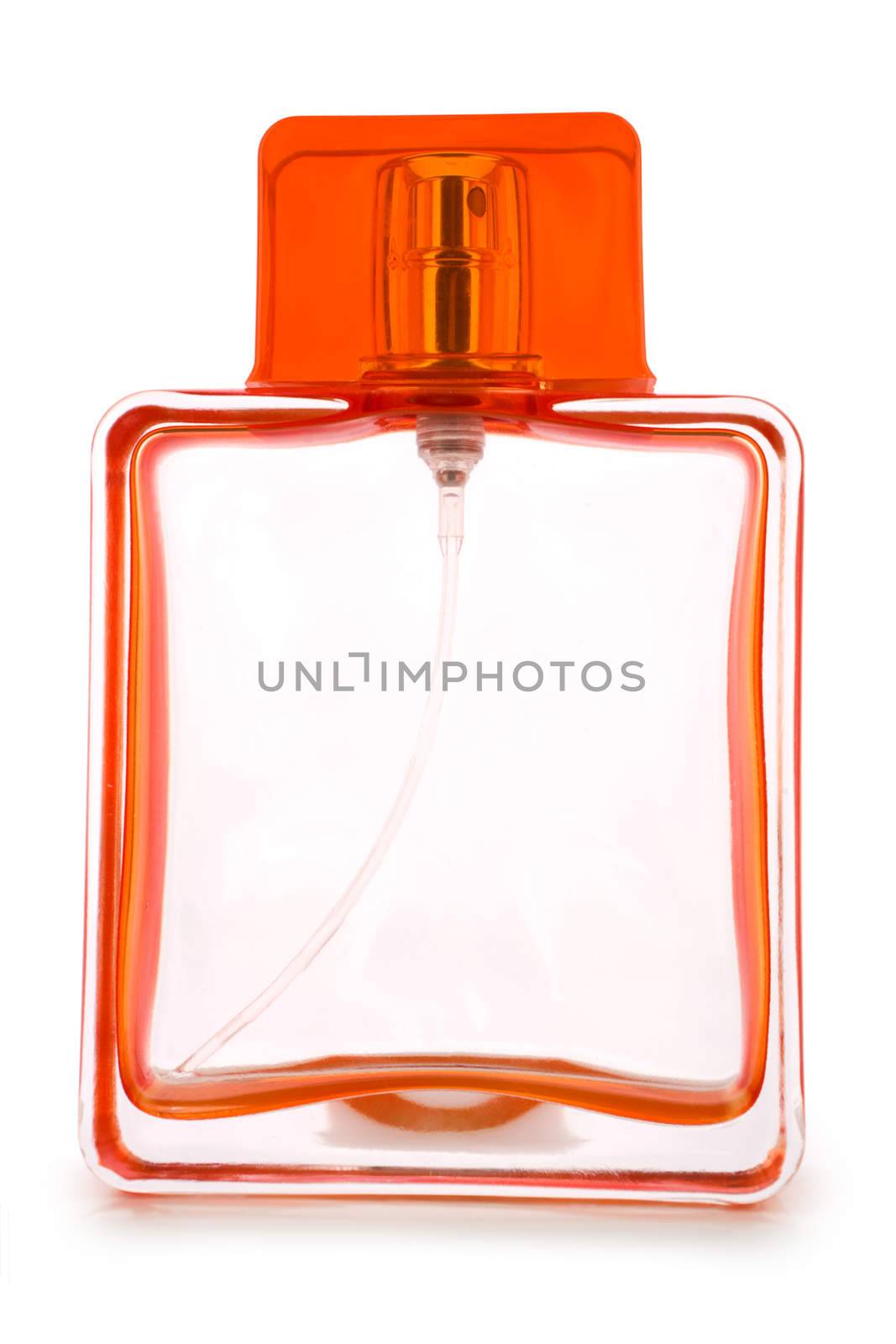 empty orange perfume bottle isolated by mihalec