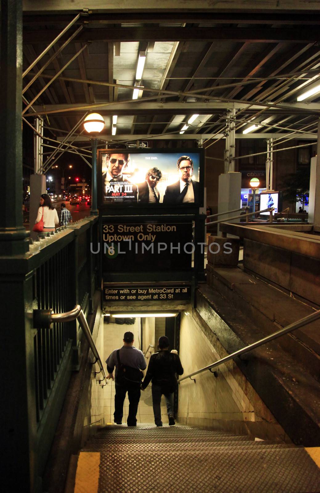 NEW YORK CITY - MAY 18: Subway entrance in New York City. May 18, in Manhattan, New York City.