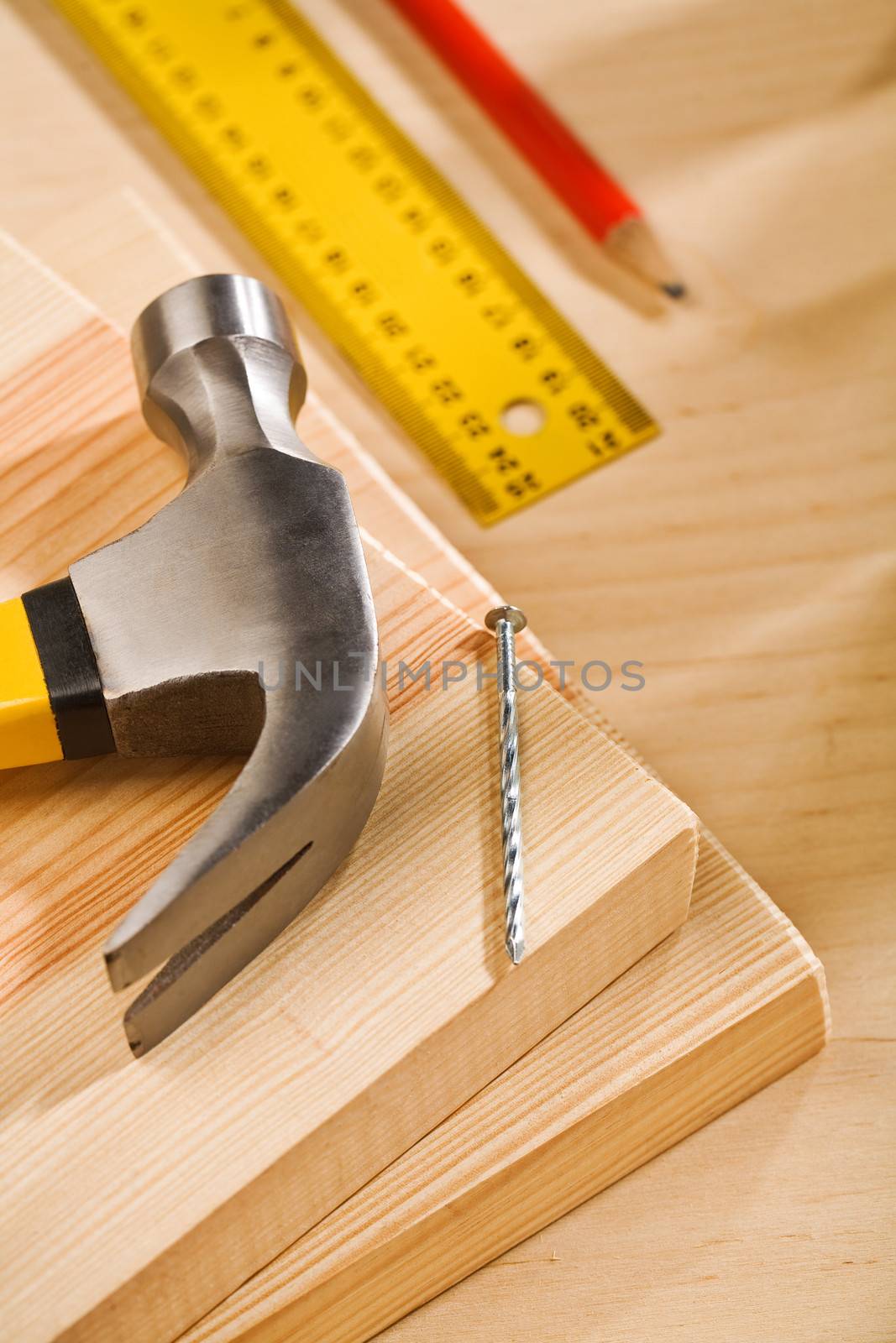 hammer nail and ruler with pencil by mihalec