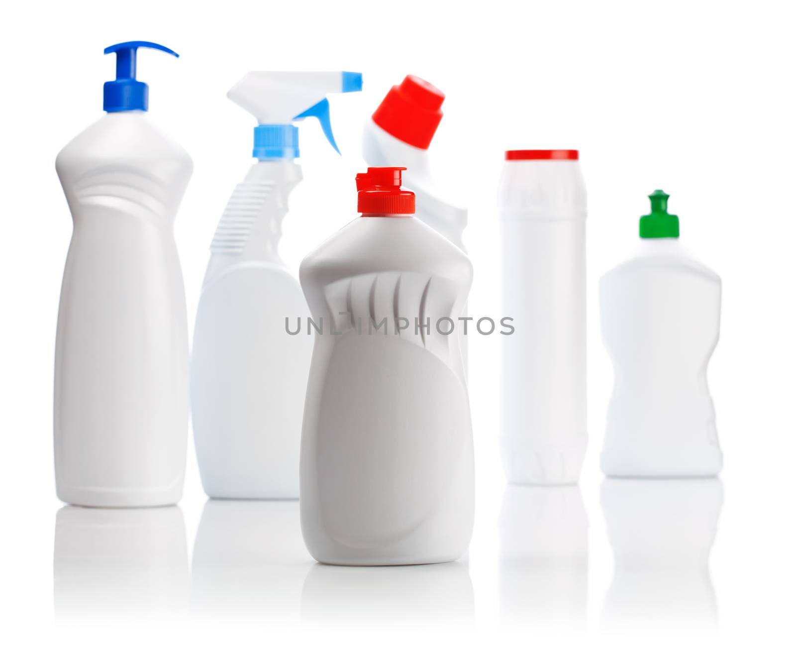 set of cleaning bottles