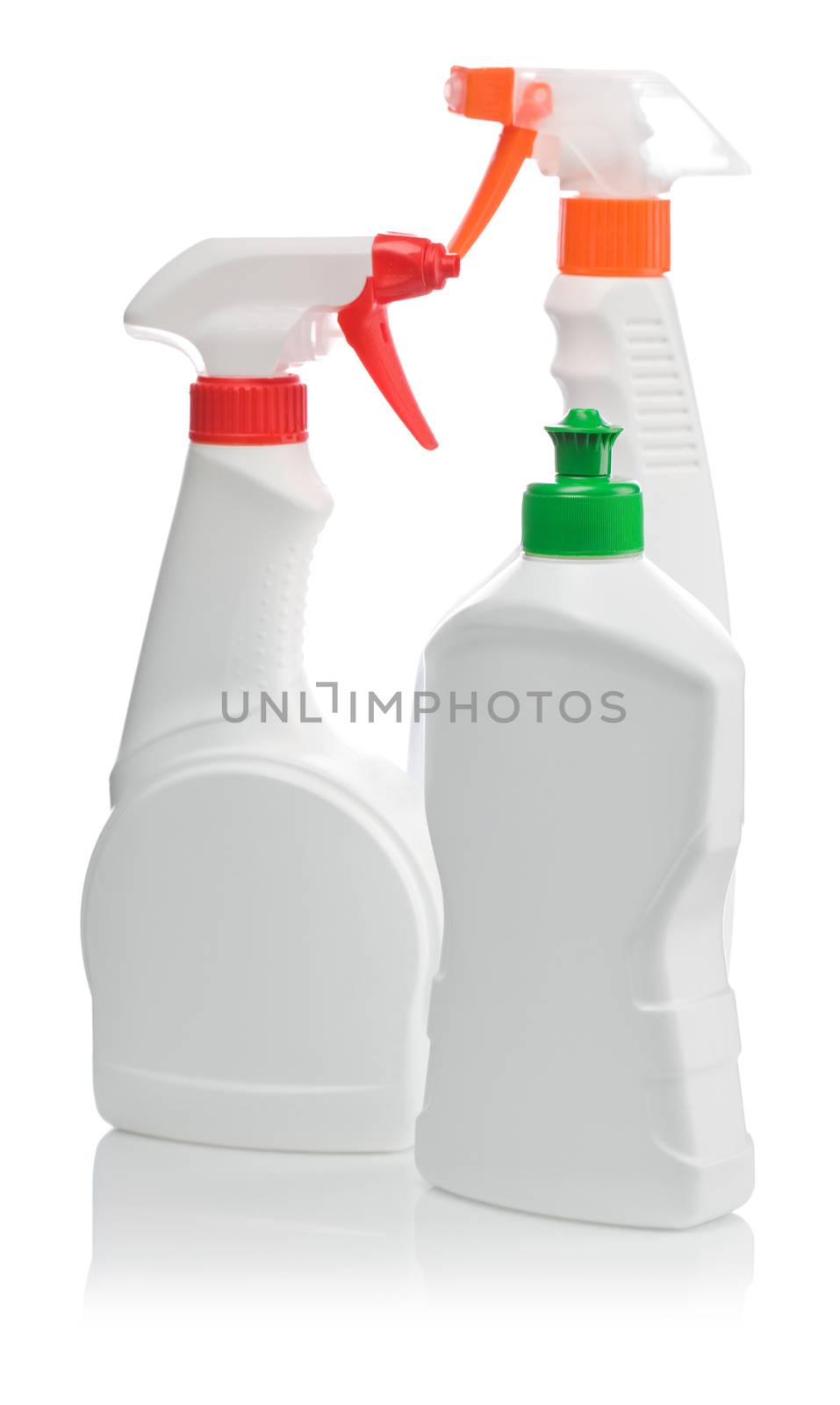three spray bottle isolated
